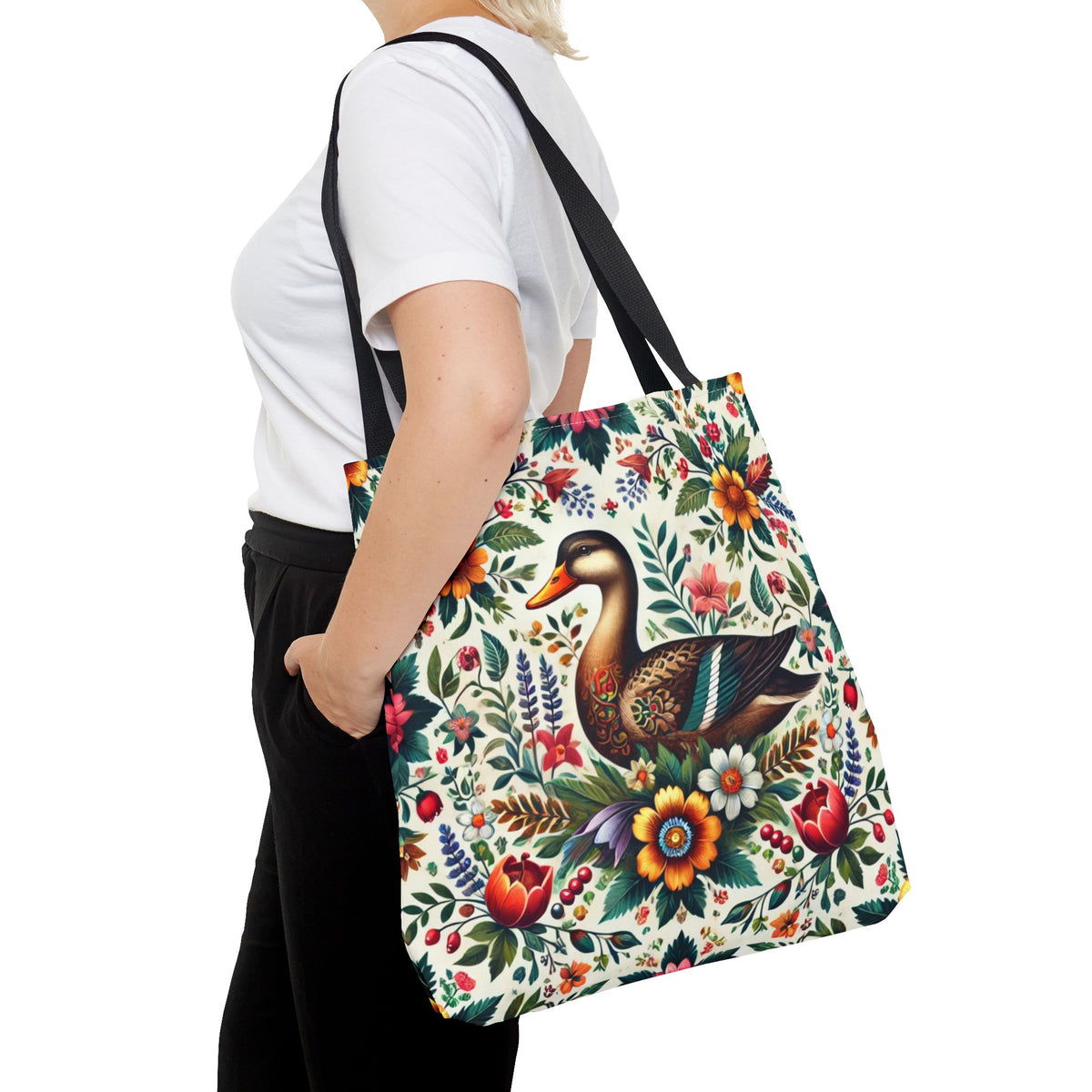 Duck Folk Art Floral Tote Bag