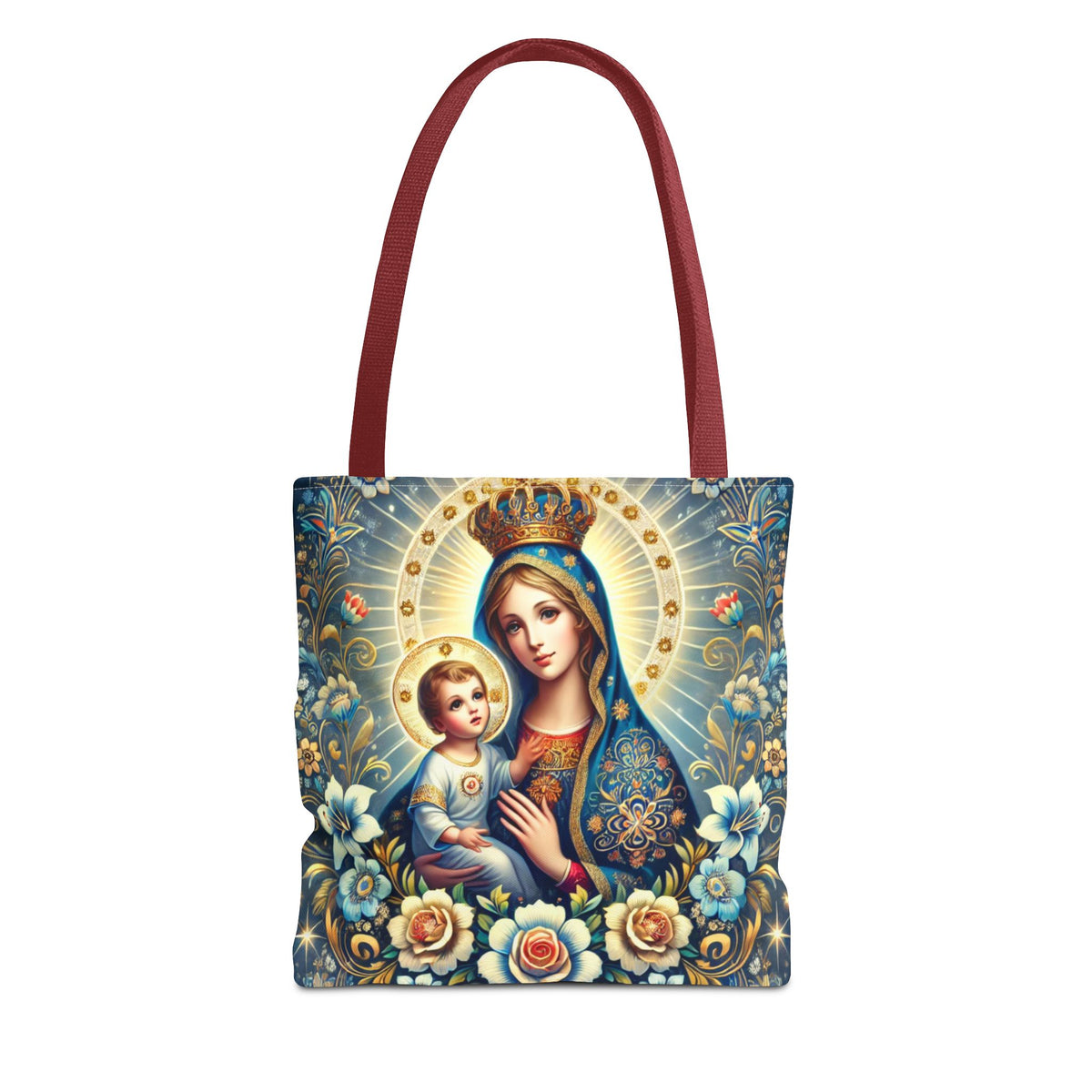 Virgin Mary Baby Jesus Floral Folk Art Tote Bag