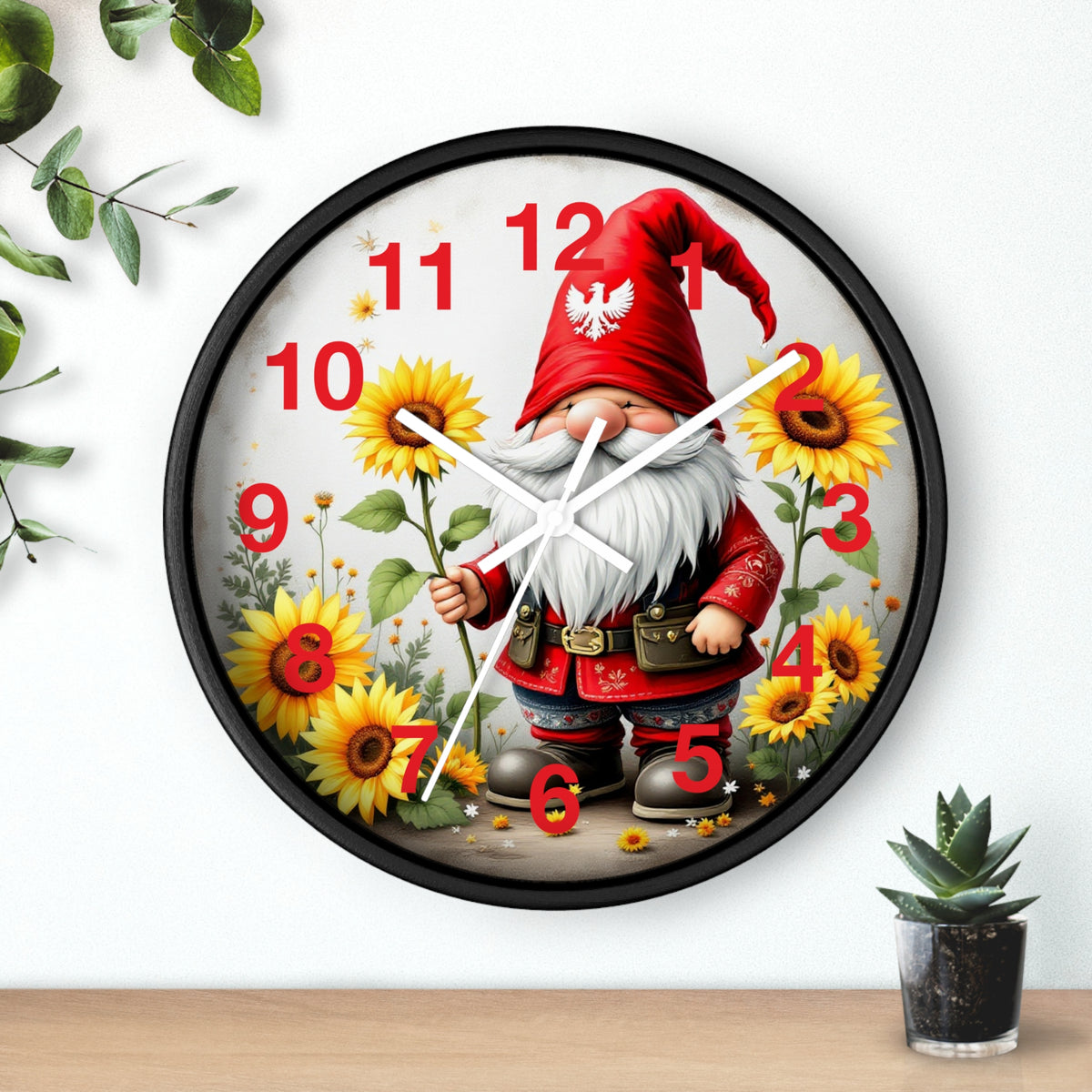 Holiday Sunflower Polish Gnome Wall Clock