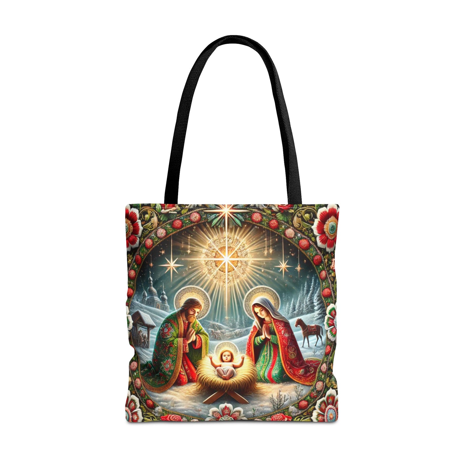 Nativity Scene Holy Family Manger Biblical Artwork Tote Bag