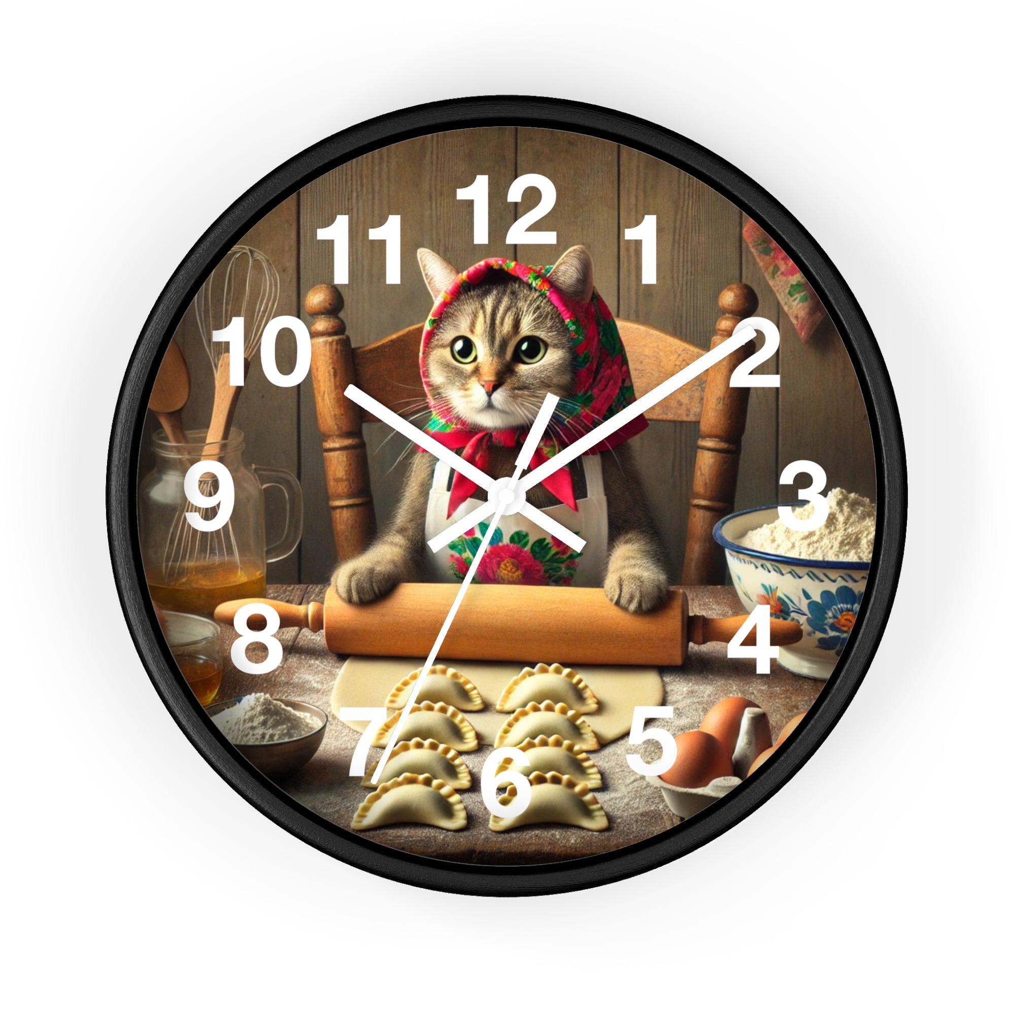 Babushka Cat Making Pierogi Wall Clock