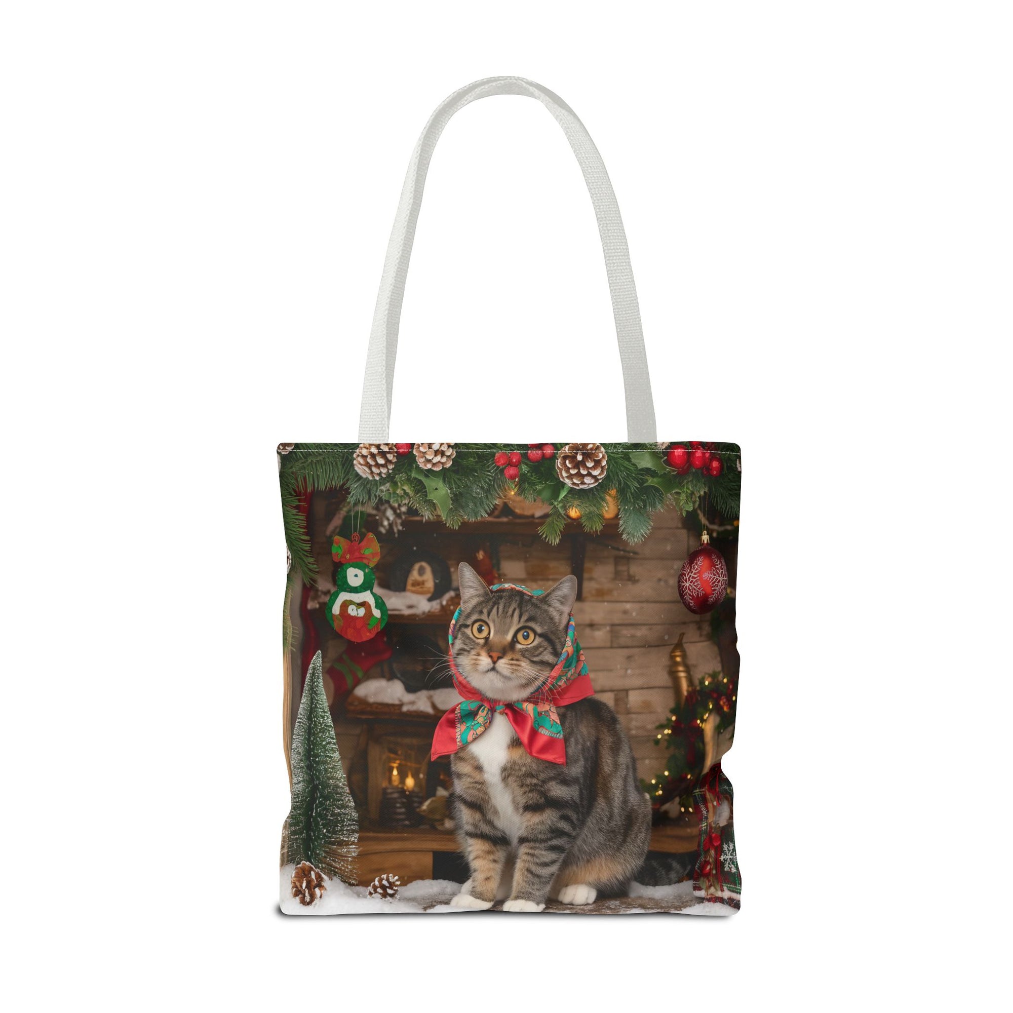 Cat with Babushka Christmas Tote Bag