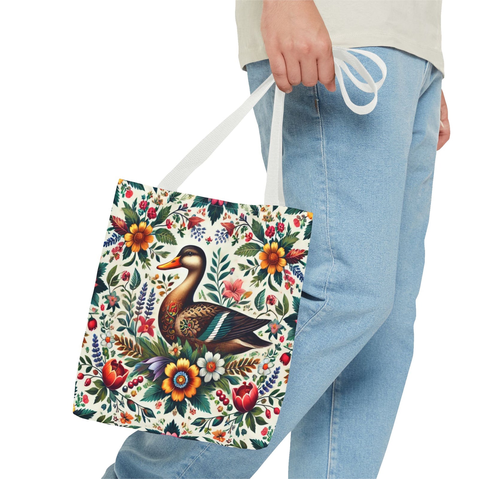 Duck Folk Art Floral Tote Bag