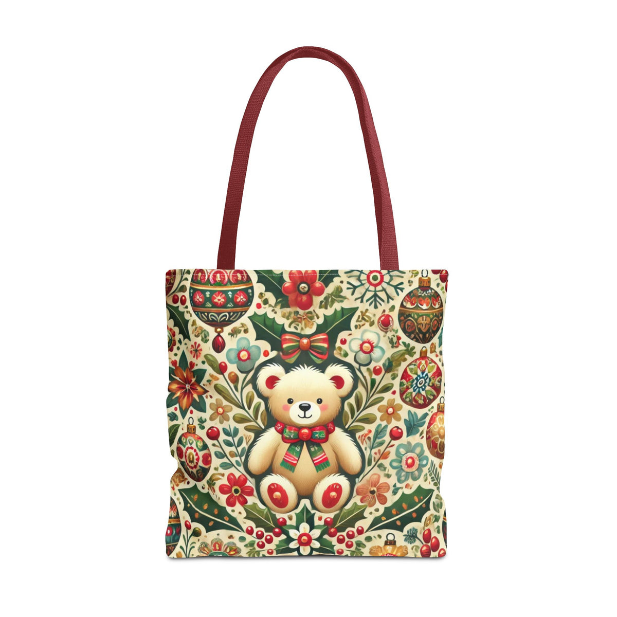 Festive Teddy Bear Folk Art Christmas Holiday Tote Bag