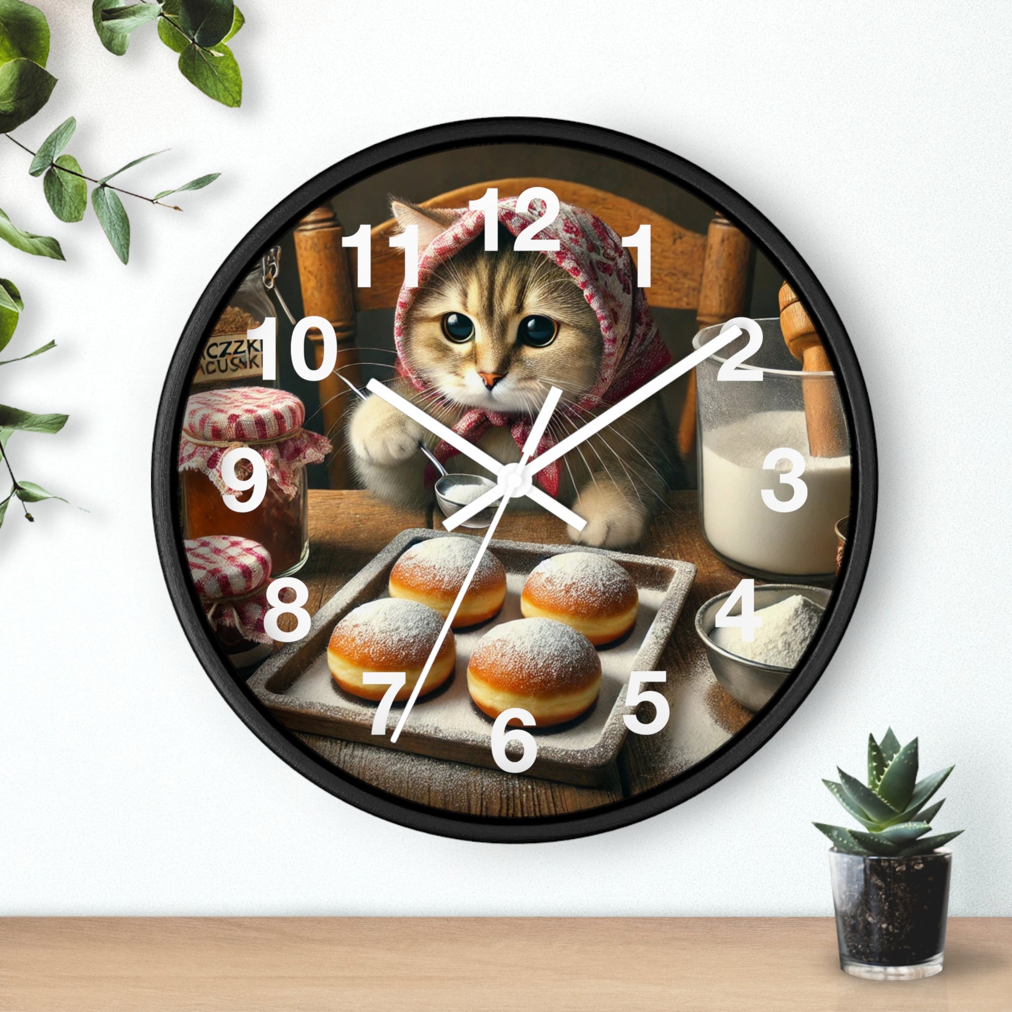Cute Polish Cat Making Paczki Wall Clock
