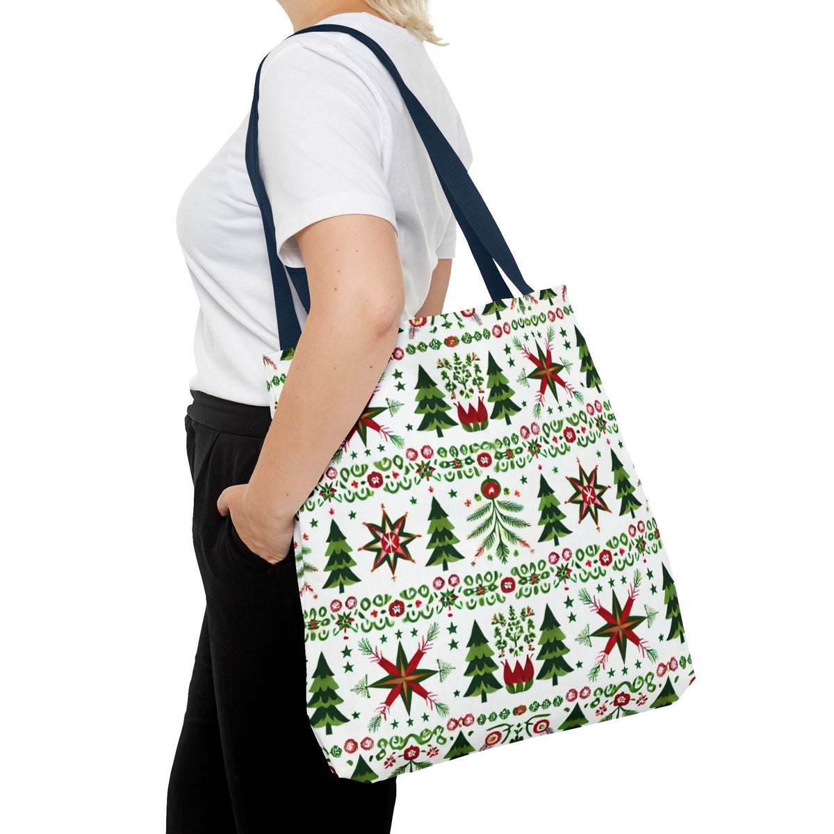 Polish Christmas Folk Art Pattern Stars Pines &amp; Florals Tote Bag