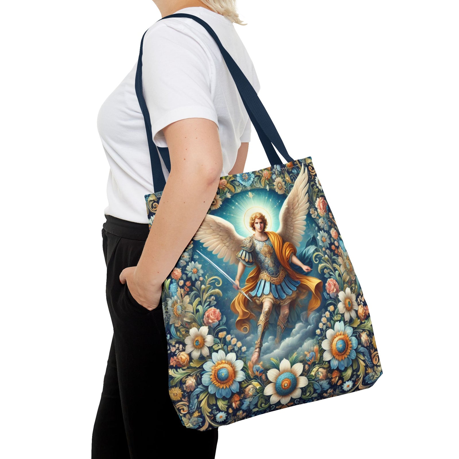 Archangel Michael Floral Tote Bag
