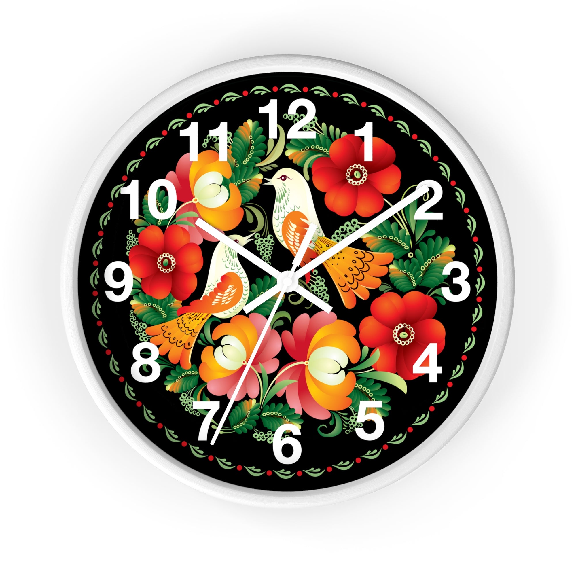 Folk Art Love Birds Wall Clock