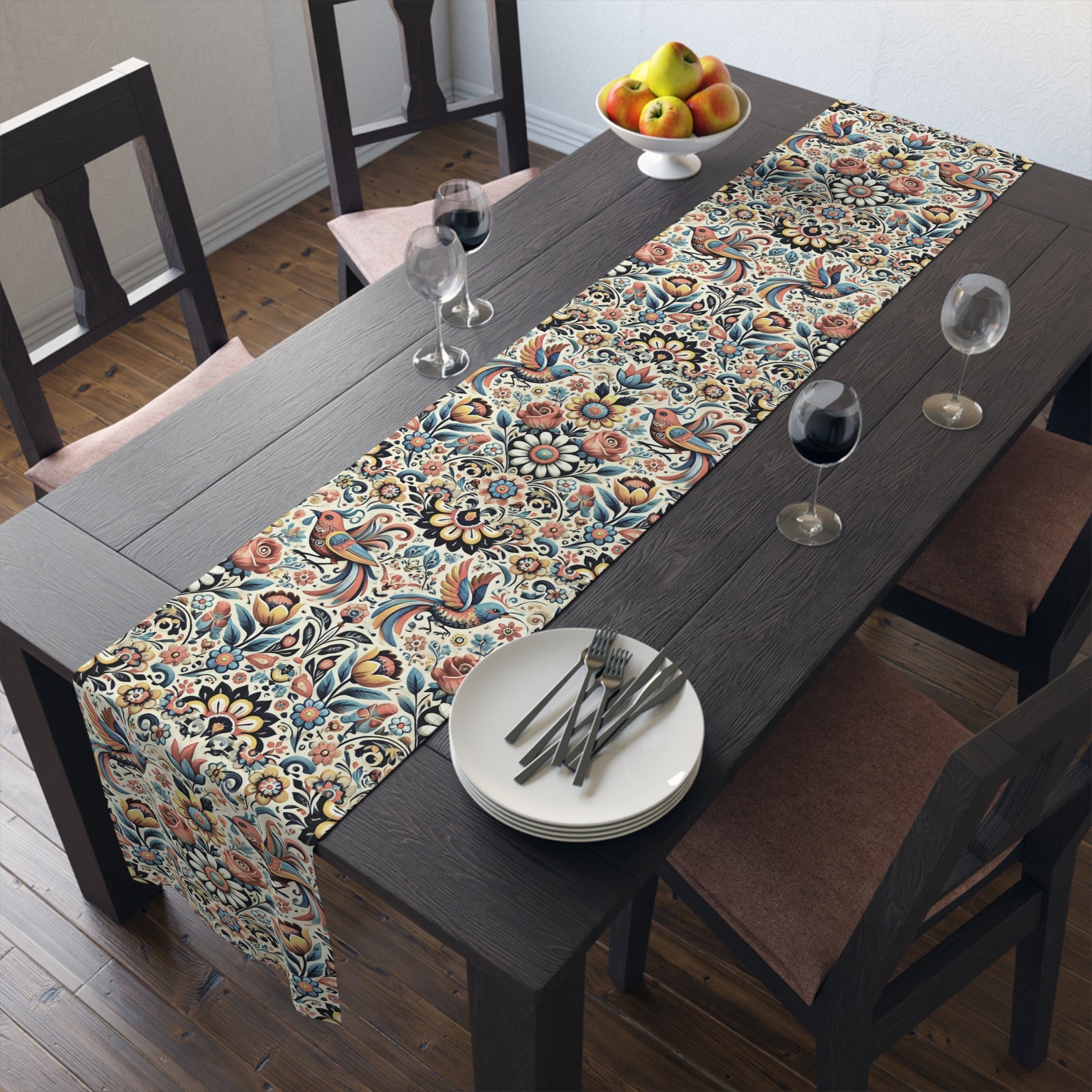 Birds and Flowers Floral Table Runner