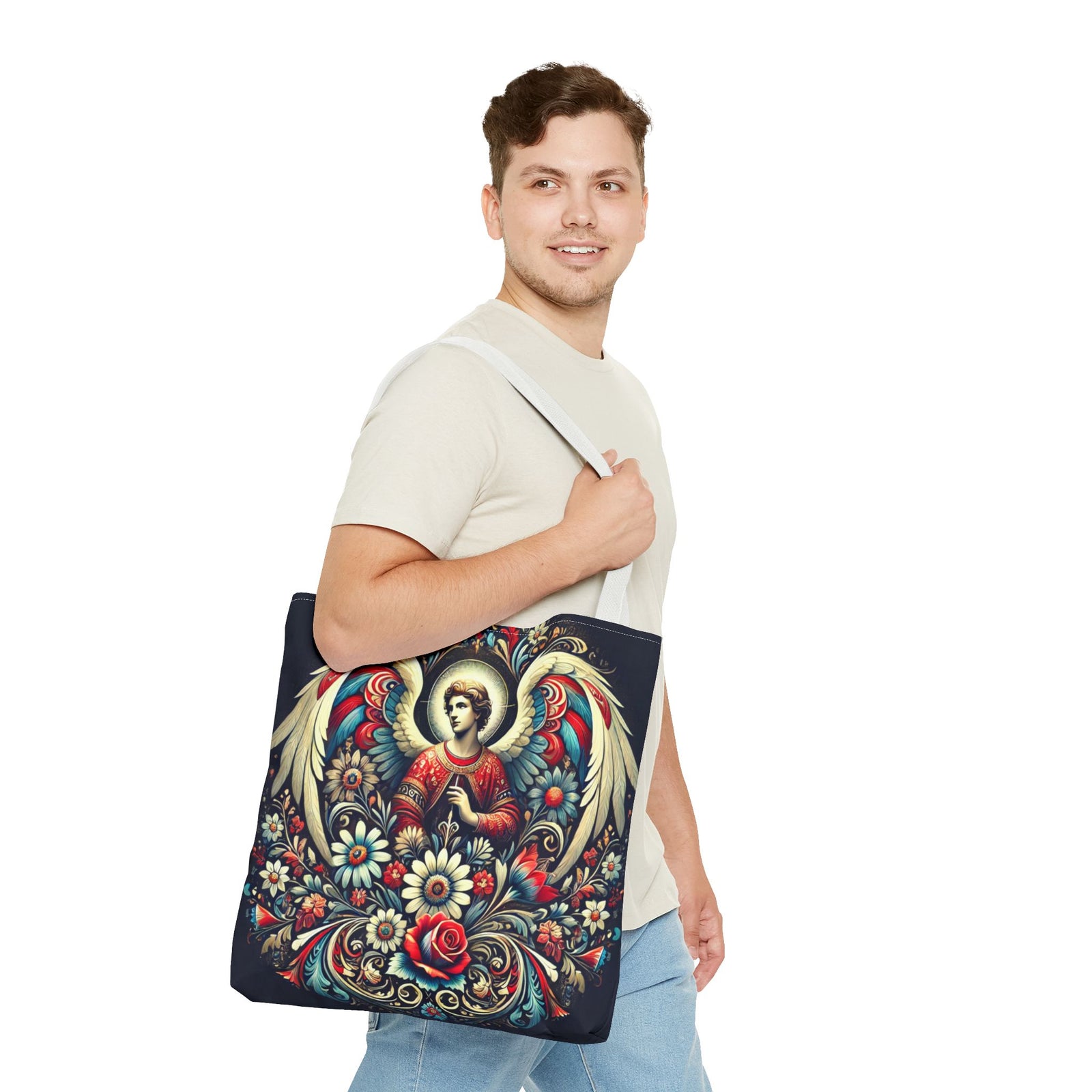 Archangel Michael Polish Floral Folk Art Tote Bag