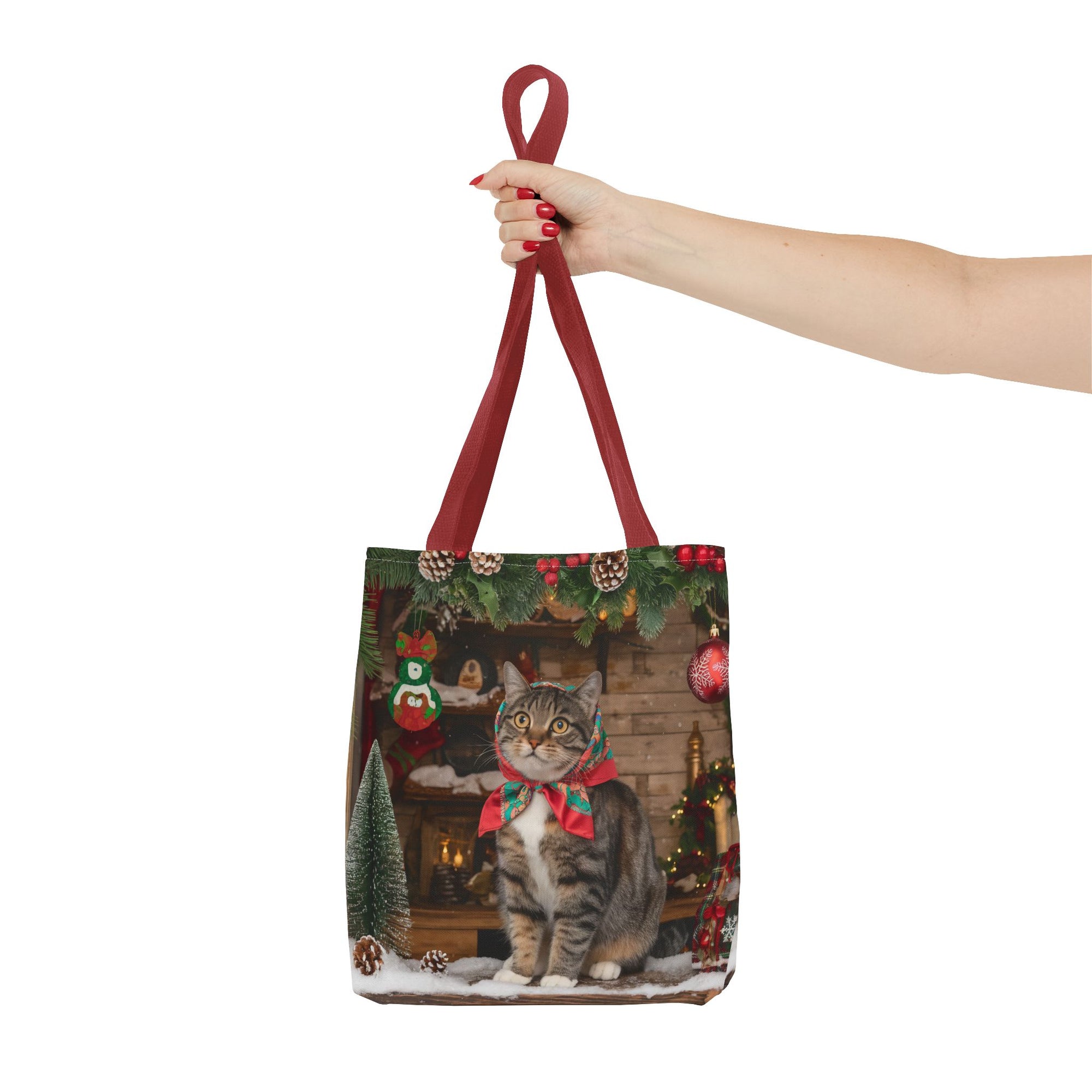 Cat with Babushka Christmas Tote Bag