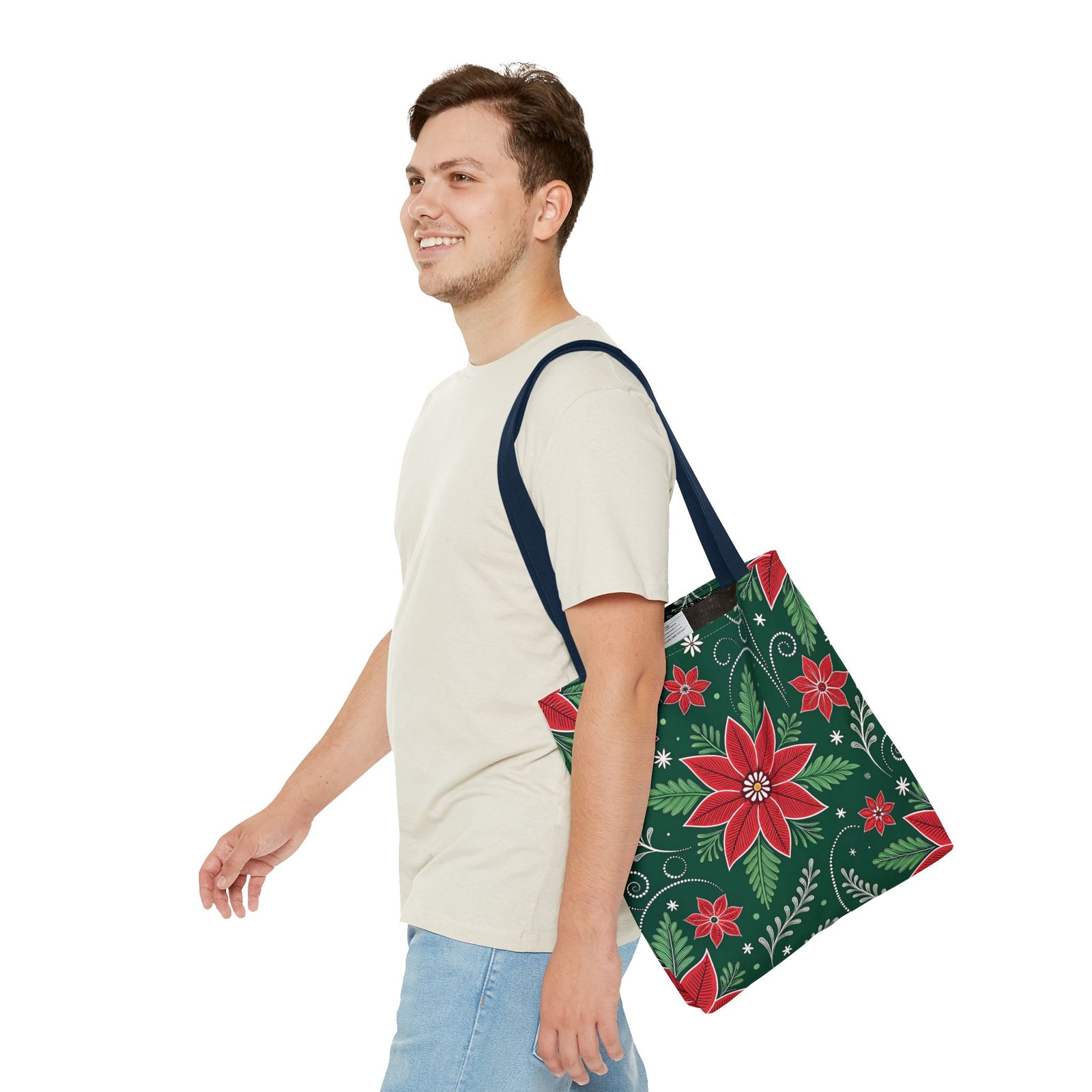 Christmas Poinsettia Folk Art Tote Bag