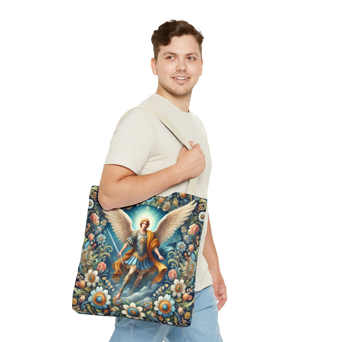 Archangel Michael Floral Tote Bag