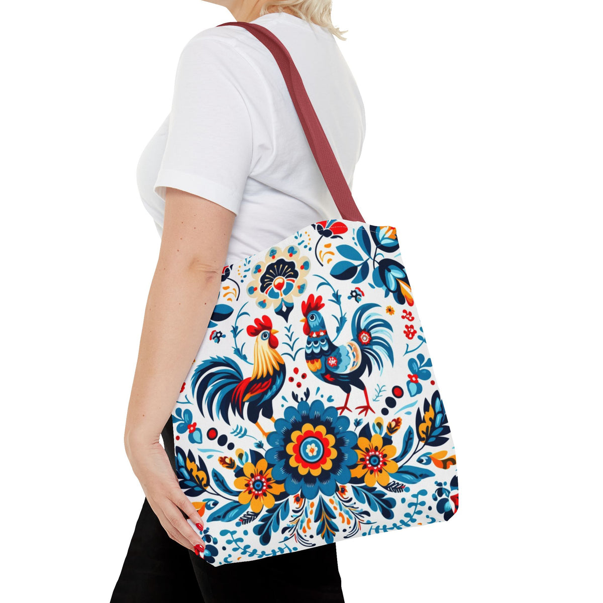 Vibrant Polish Chicken Pattern Floral Design Tote Bag