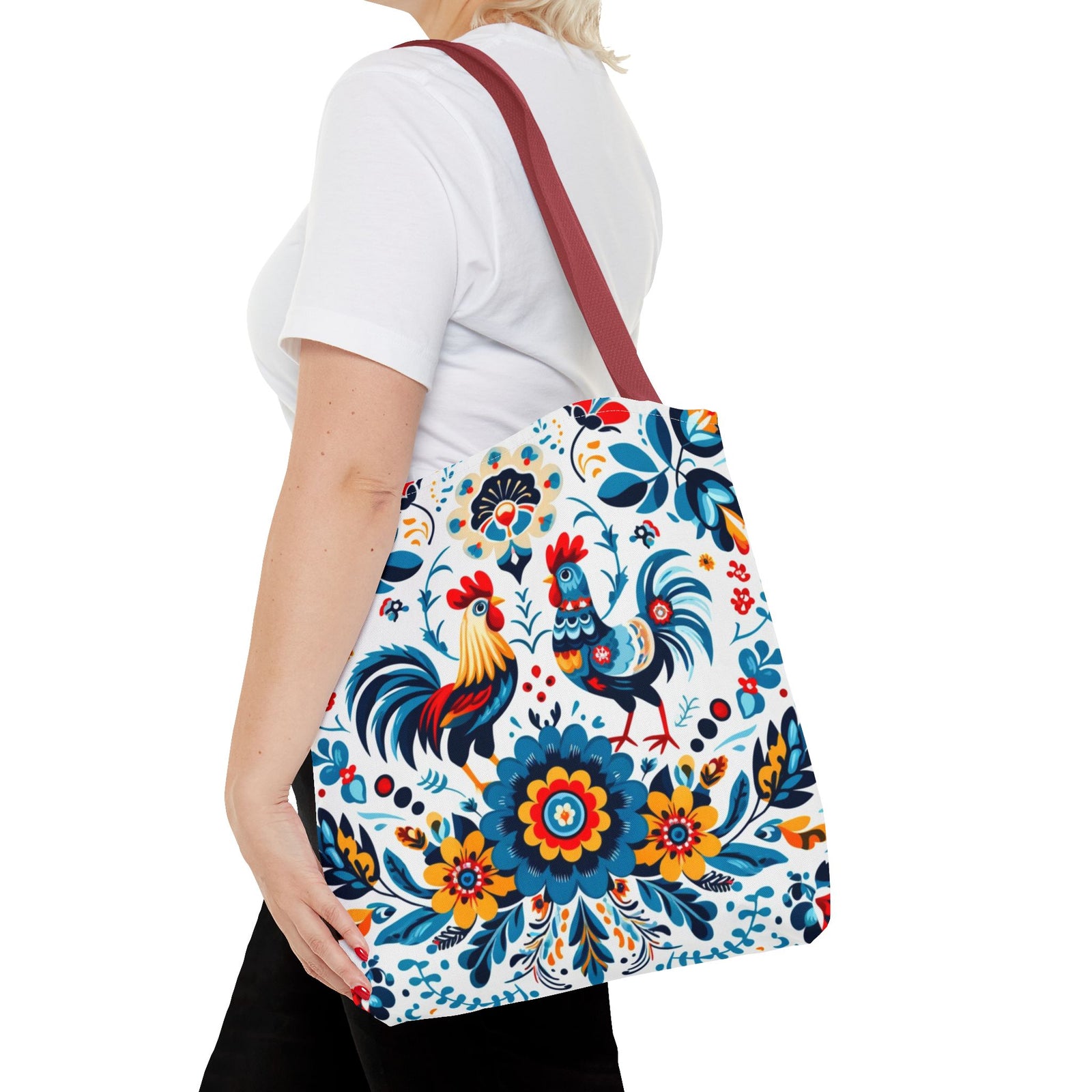 Vibrant Polish Chicken Pattern Floral Design Tote Bag