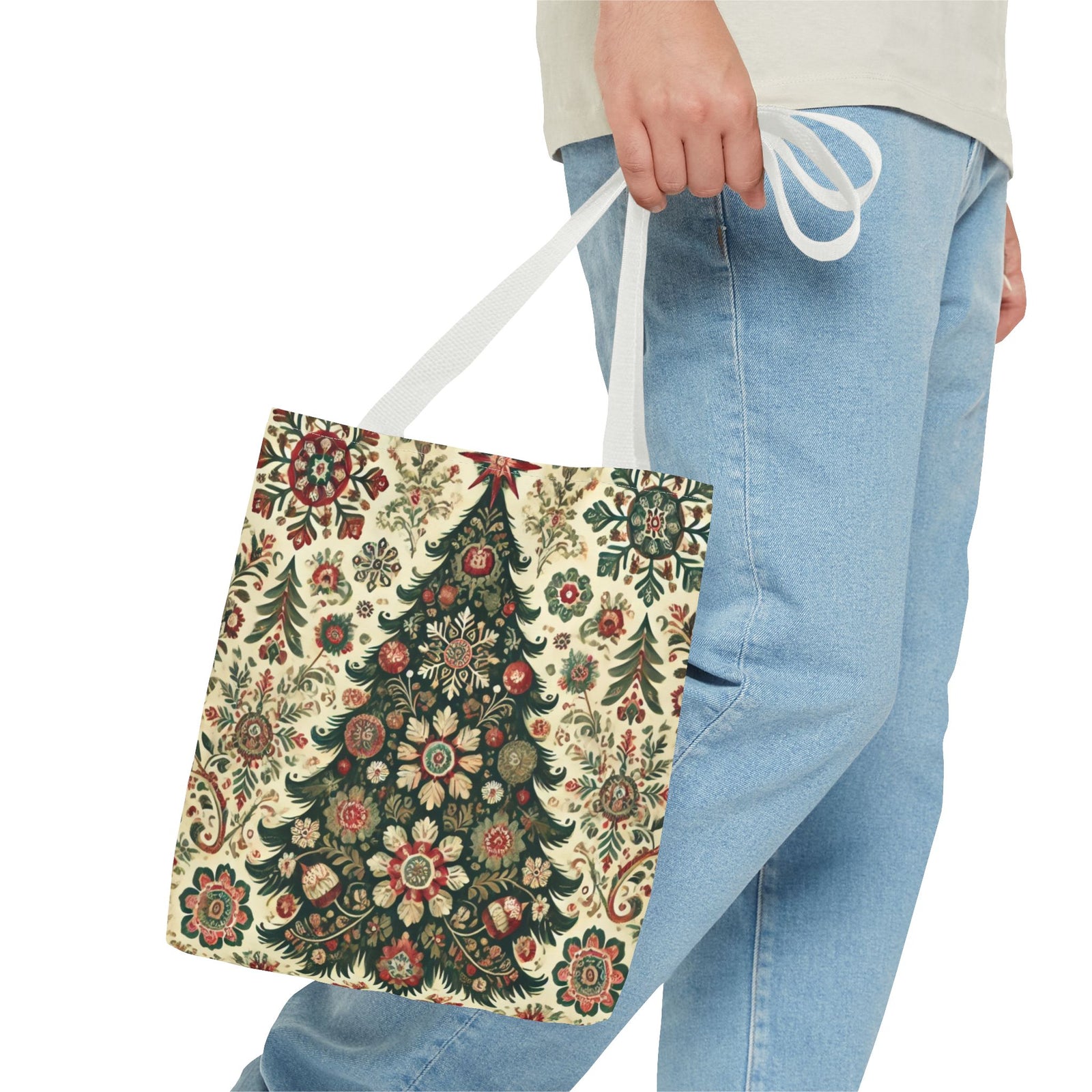 Vintage Christmas Trees Polish Folk Art Pattern Tote Bag