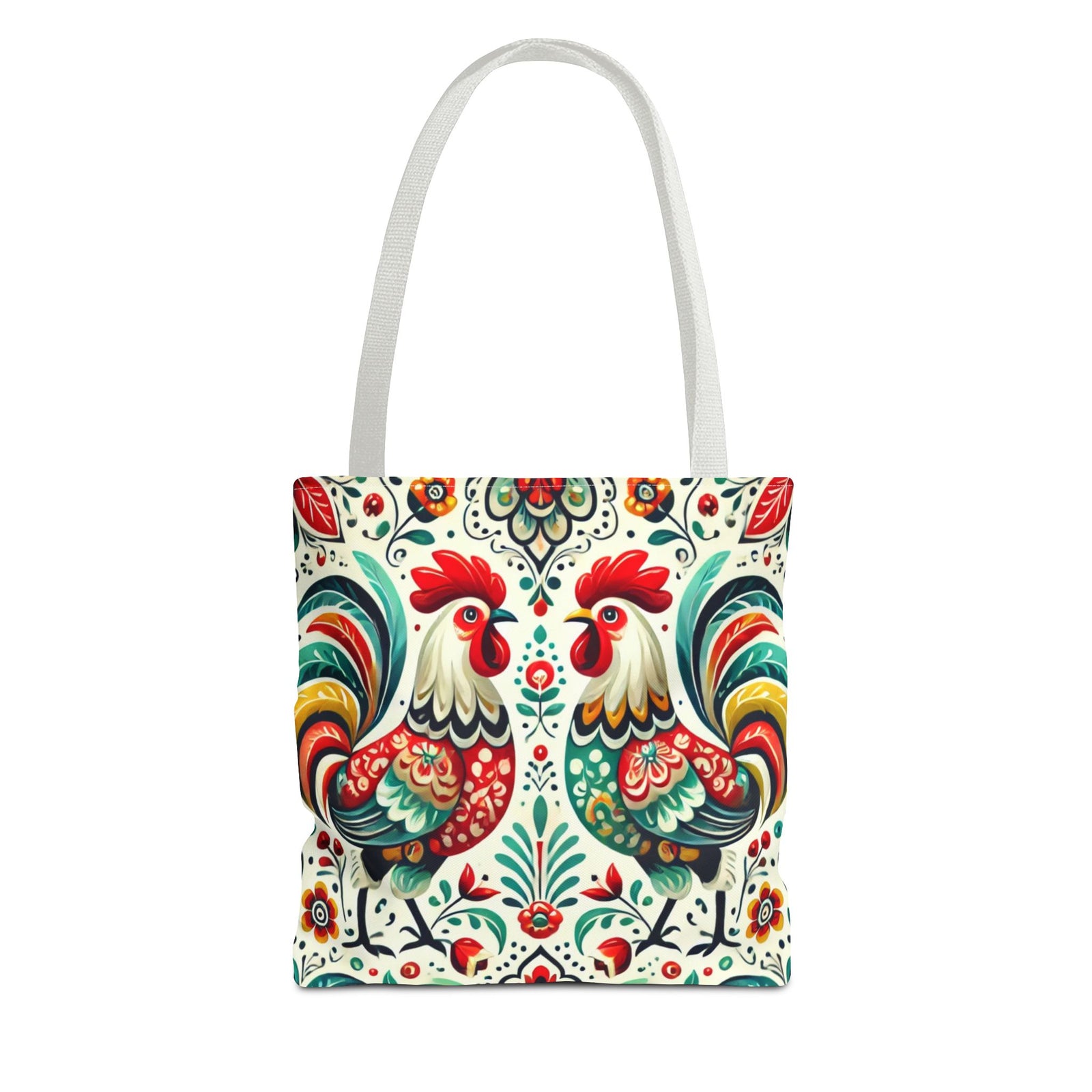 Vibrant Floral Folk Art Chicken Tote Bag