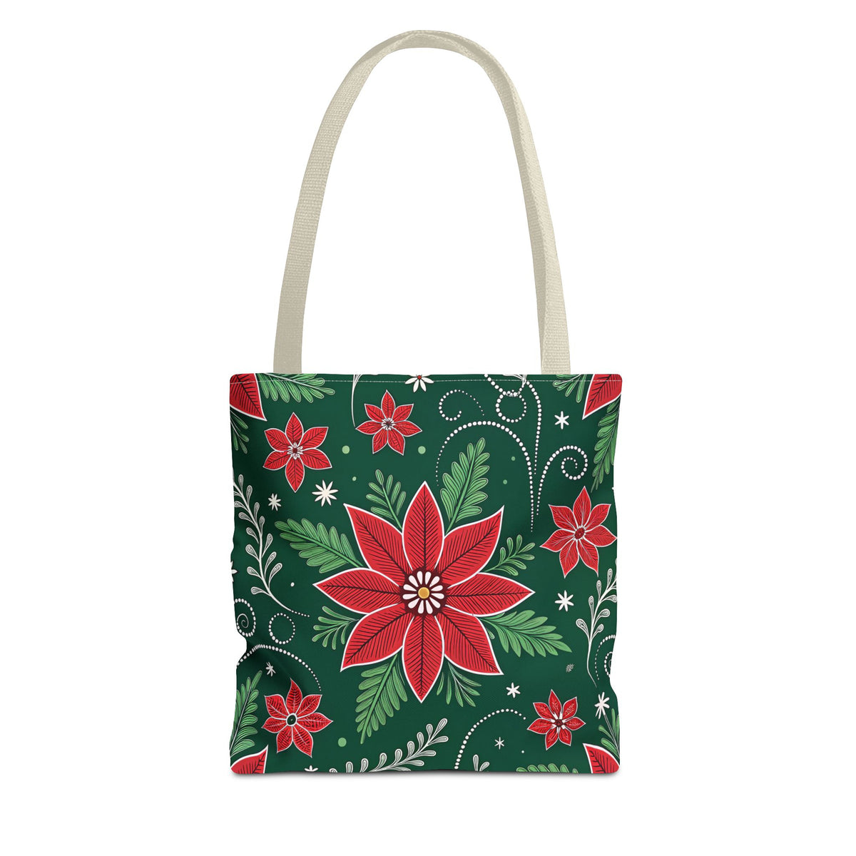 Christmas Poinsettia Folk Art Tote Bag
