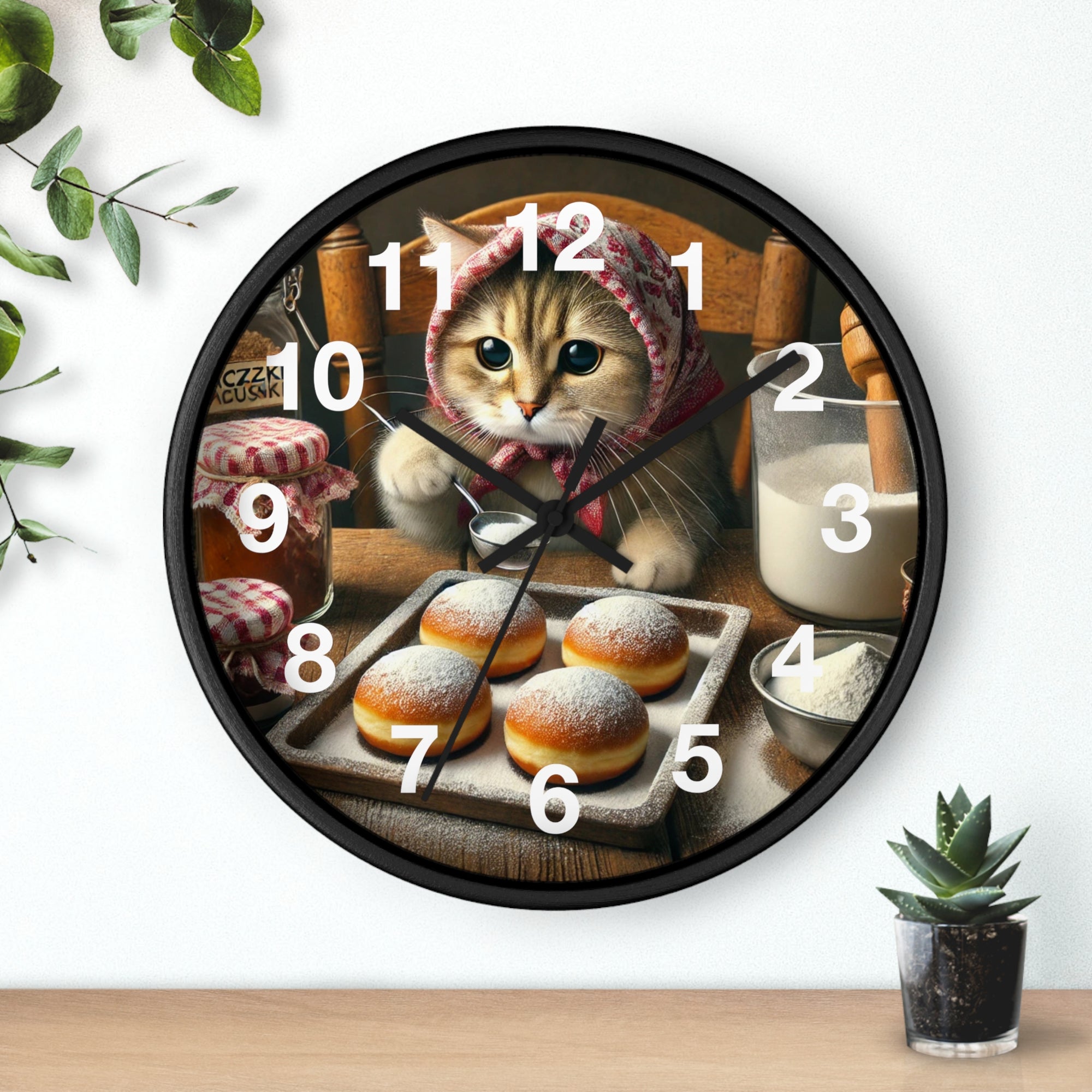 Cute Polish Cat Making Paczki Wall Clock