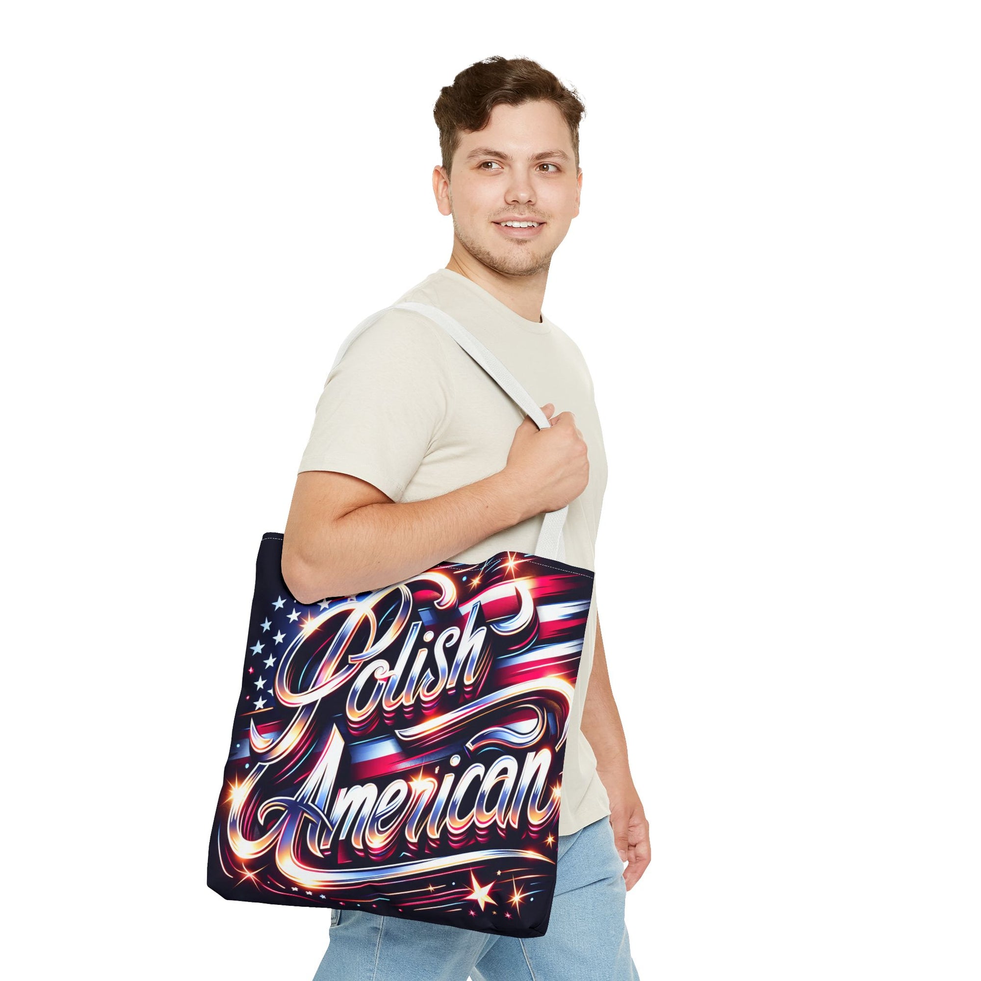 Polish American Patriotic Tote Bag - USA Flag Shoulder Bag for Independence Day