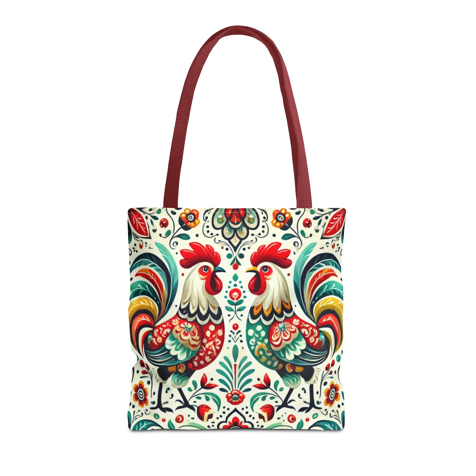Vibrant Floral Folk Art Chicken Tote Bag