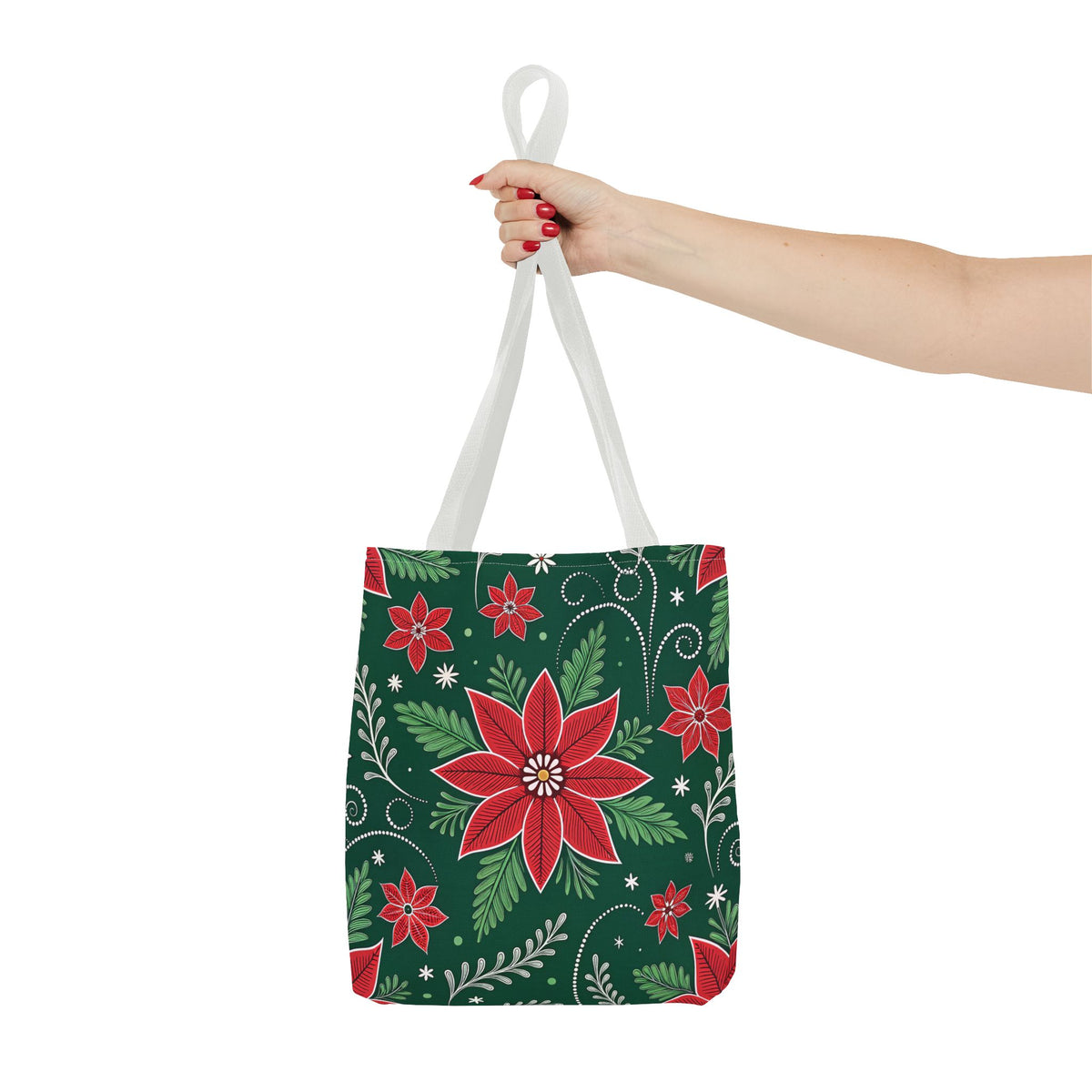 Christmas Poinsettia Folk Art Tote Bag