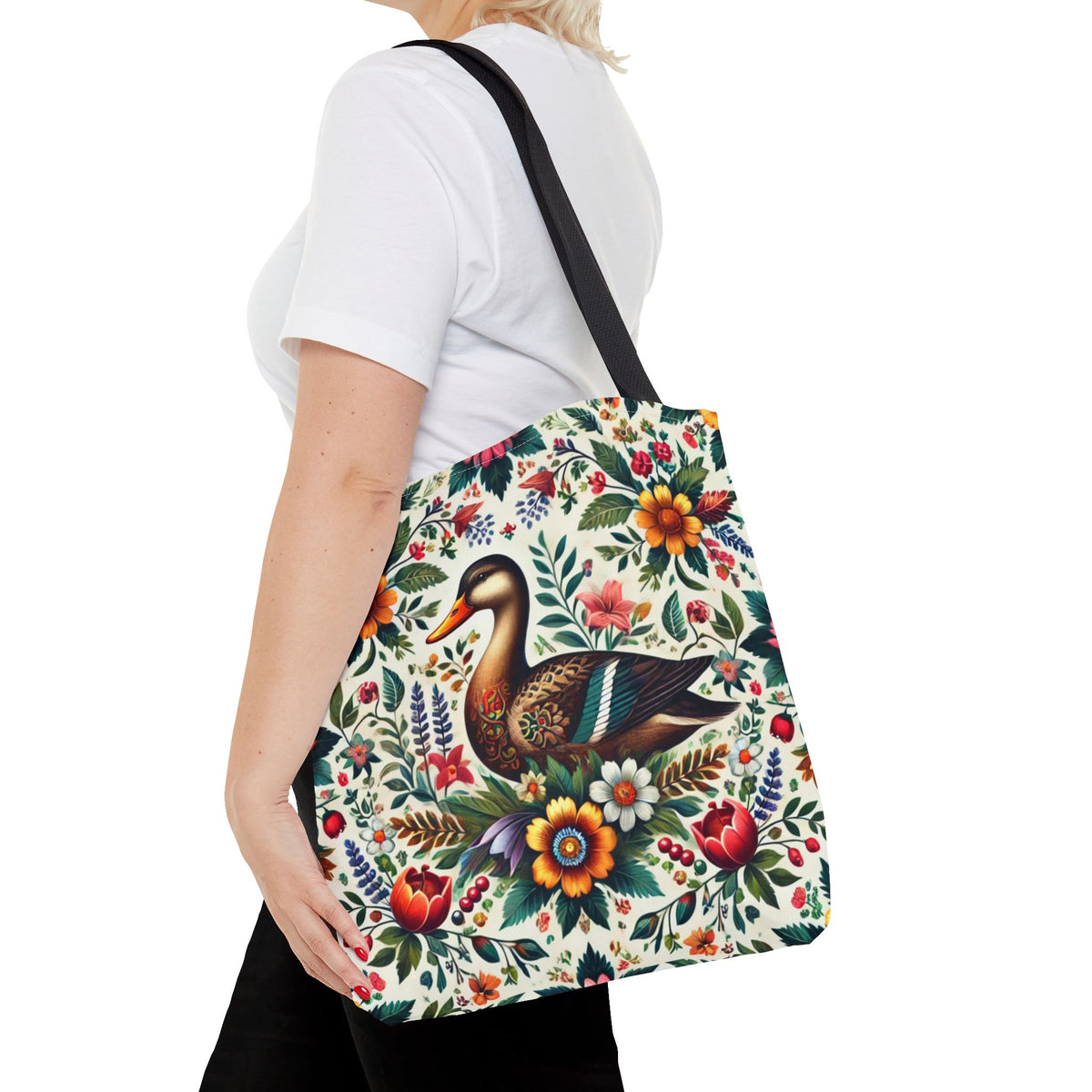 Duck Folk Art Floral Tote Bag