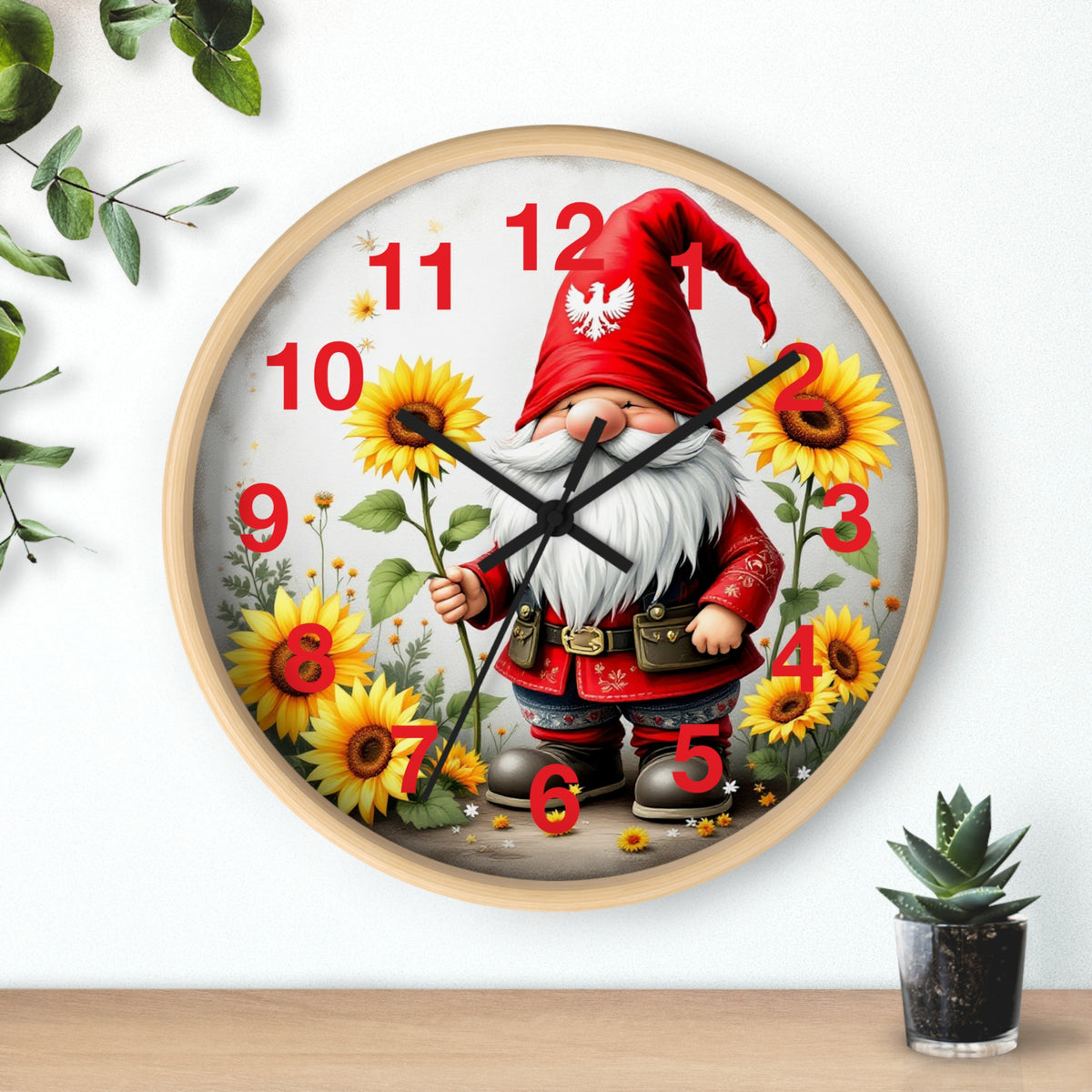 Holiday Sunflower Polish Gnome Wall Clock