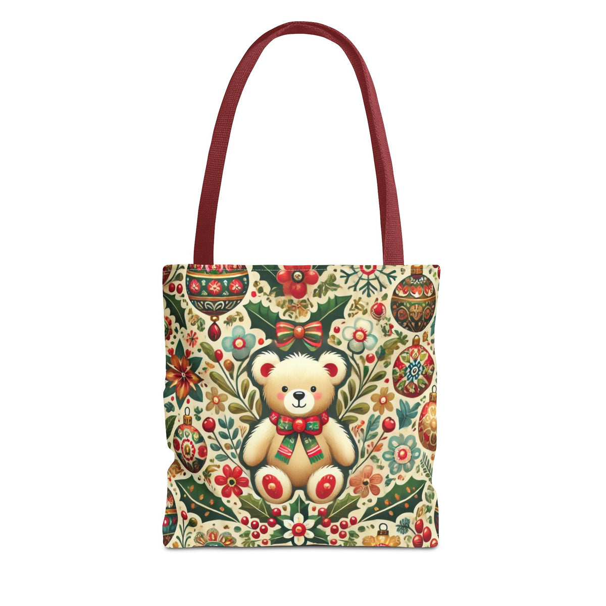 Festive Teddy Bear Folk Art Christmas Holiday Tote Bag