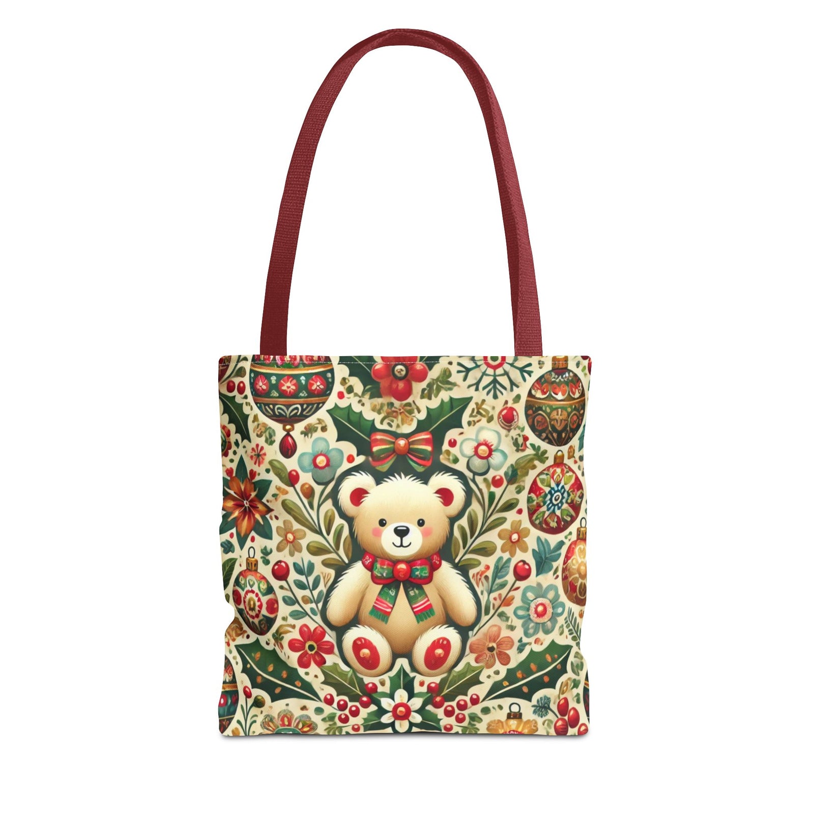 Festive Teddy Bear Folk Art Christmas Holiday Tote Bag