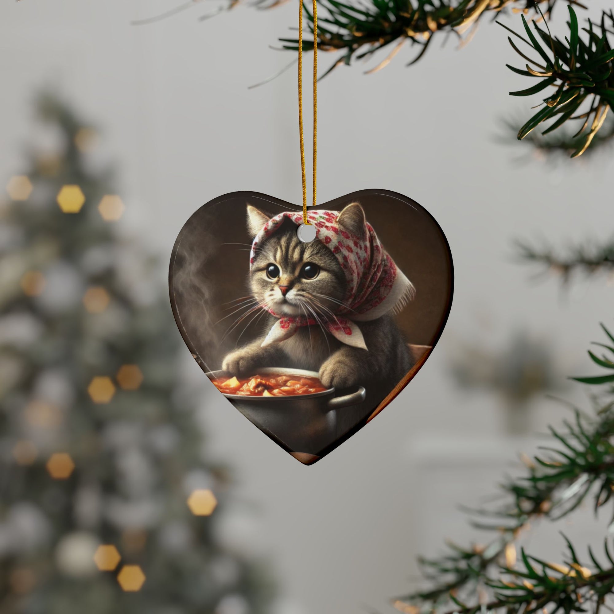 Polish Cat Making Bigos Ceramic Ornaments