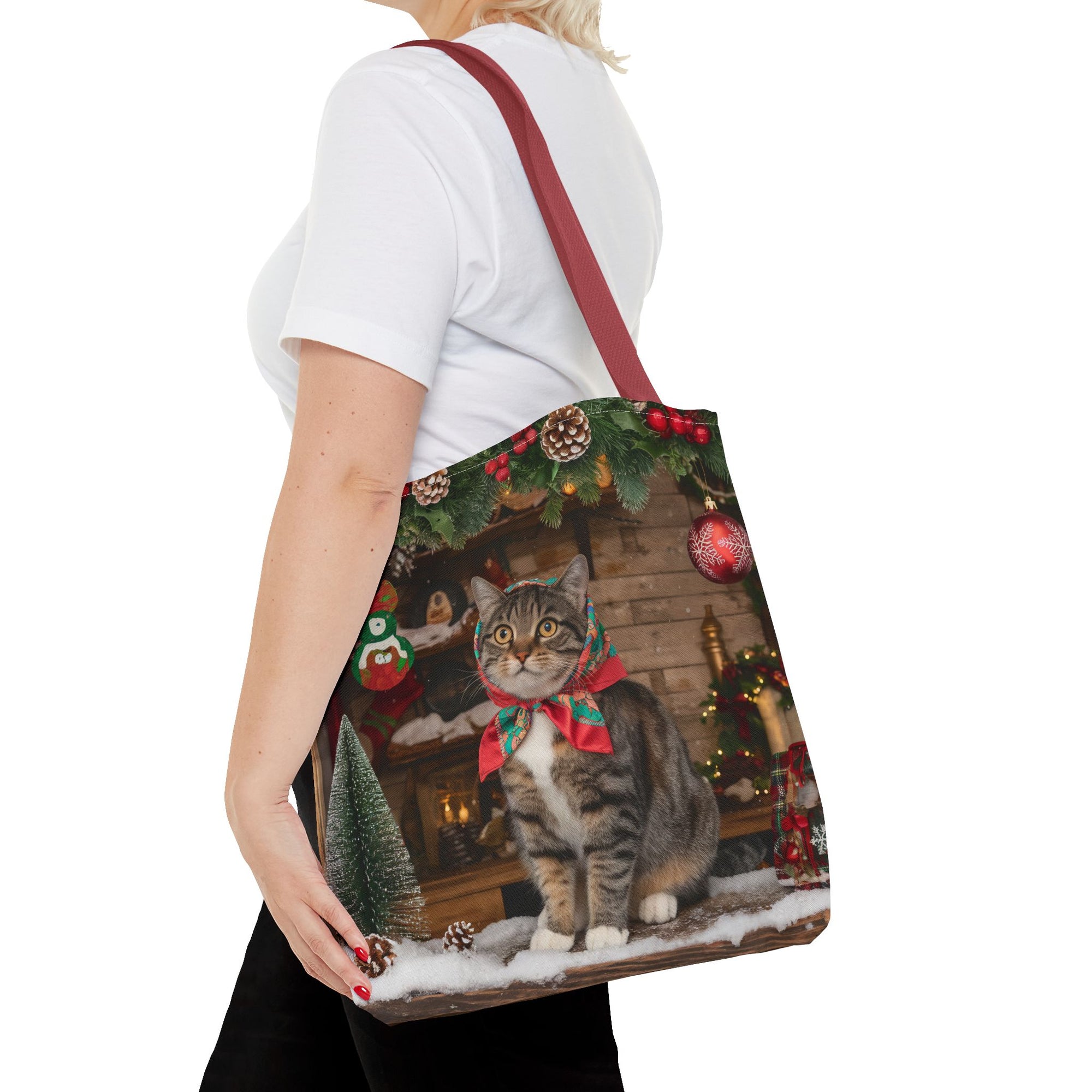 Cat with Babushka Christmas Tote Bag
