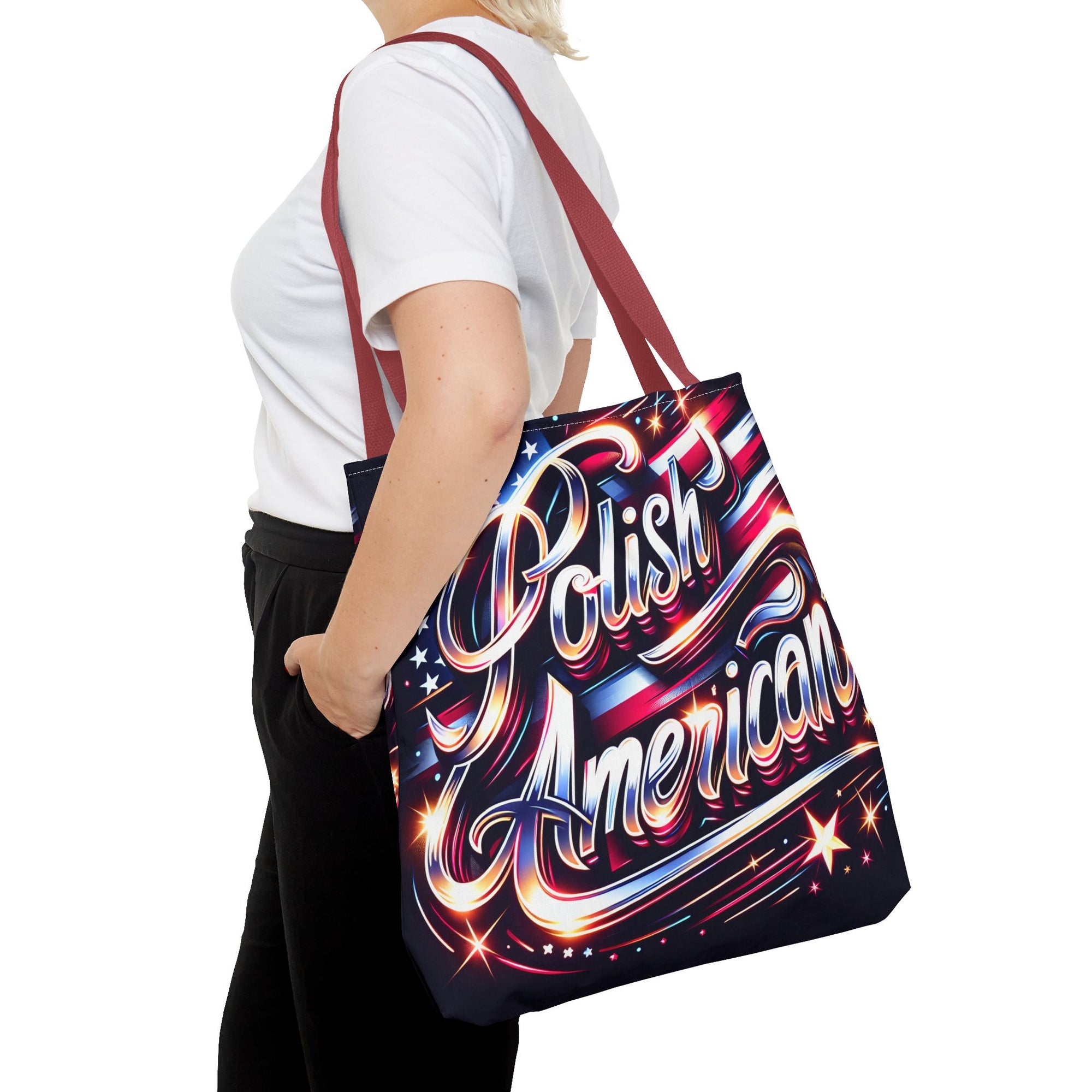 Polish American Patriotic Tote Bag - USA Flag Shoulder Bag for Independence Day
