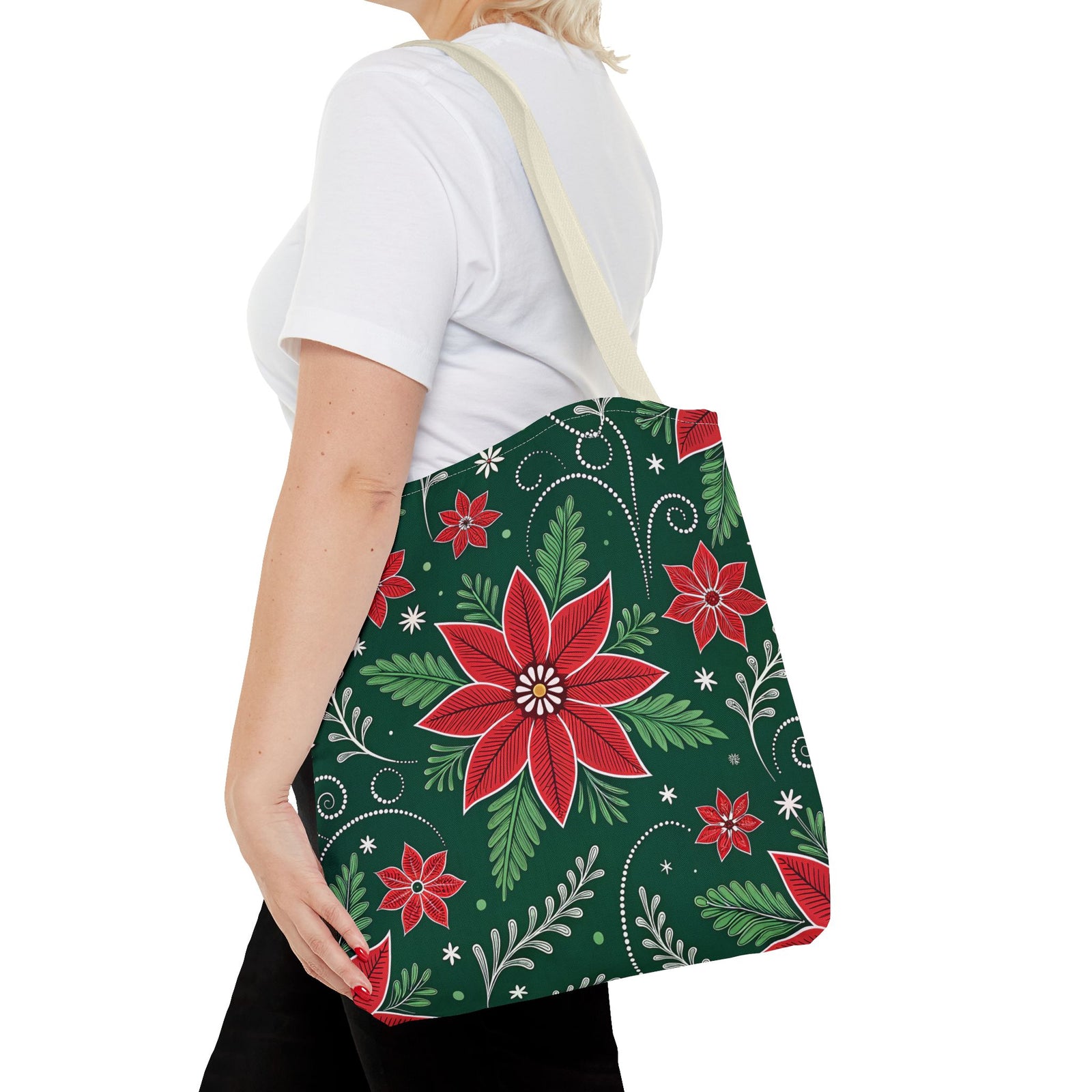 Christmas Poinsettia Folk Art Tote Bag