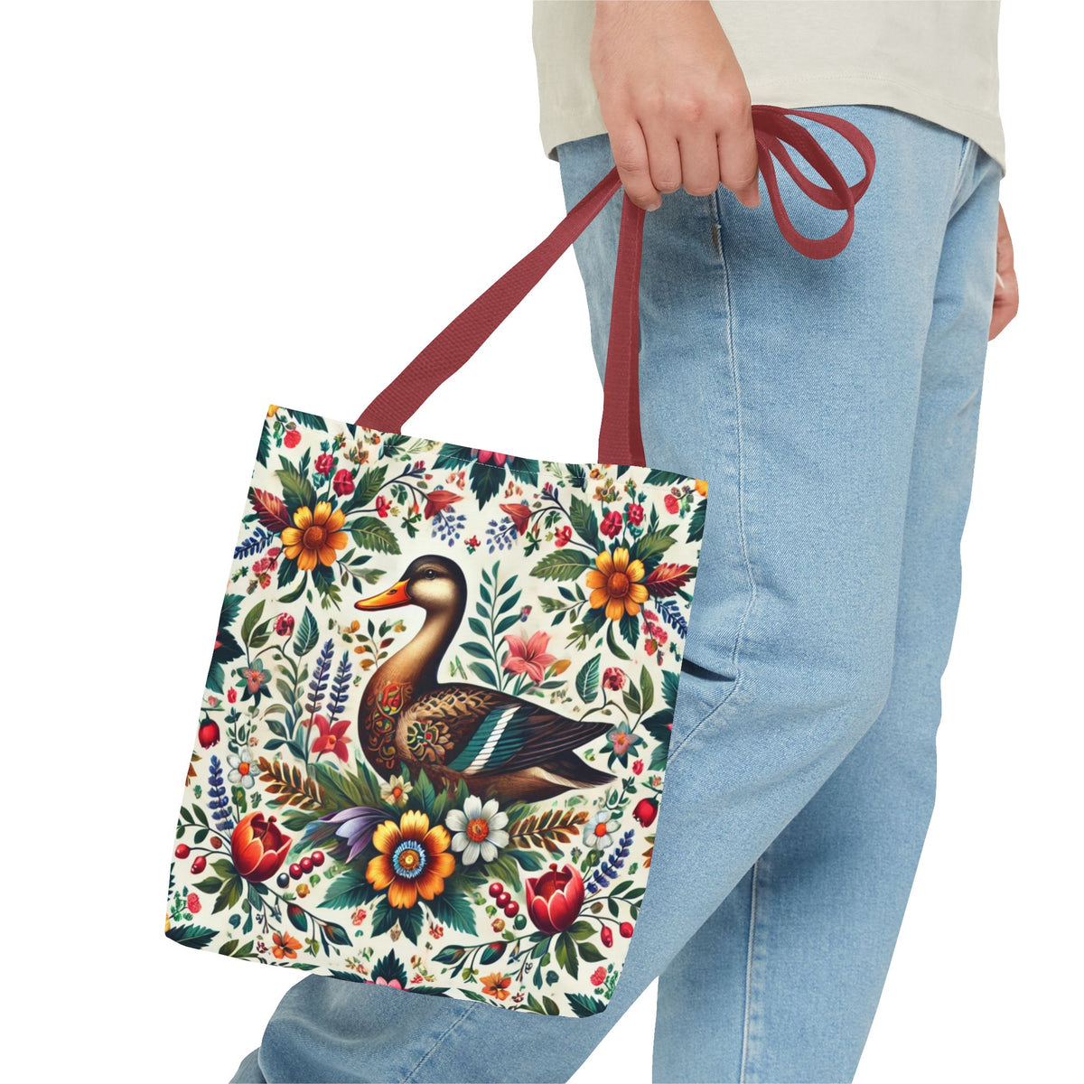 Duck Folk Art Floral Tote Bag