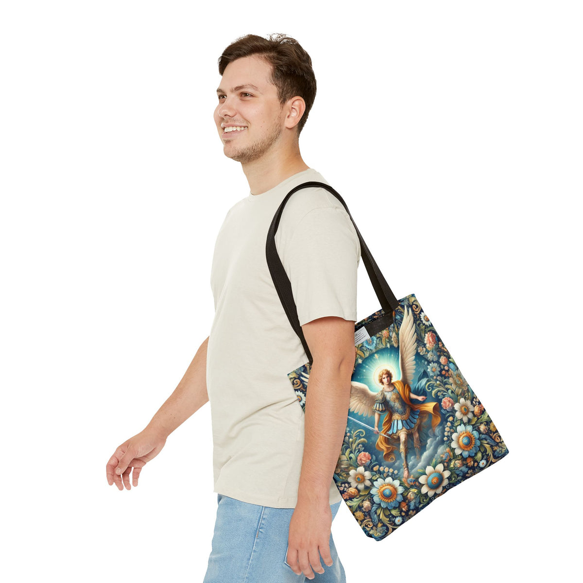Archangel Michael Floral Tote Bag