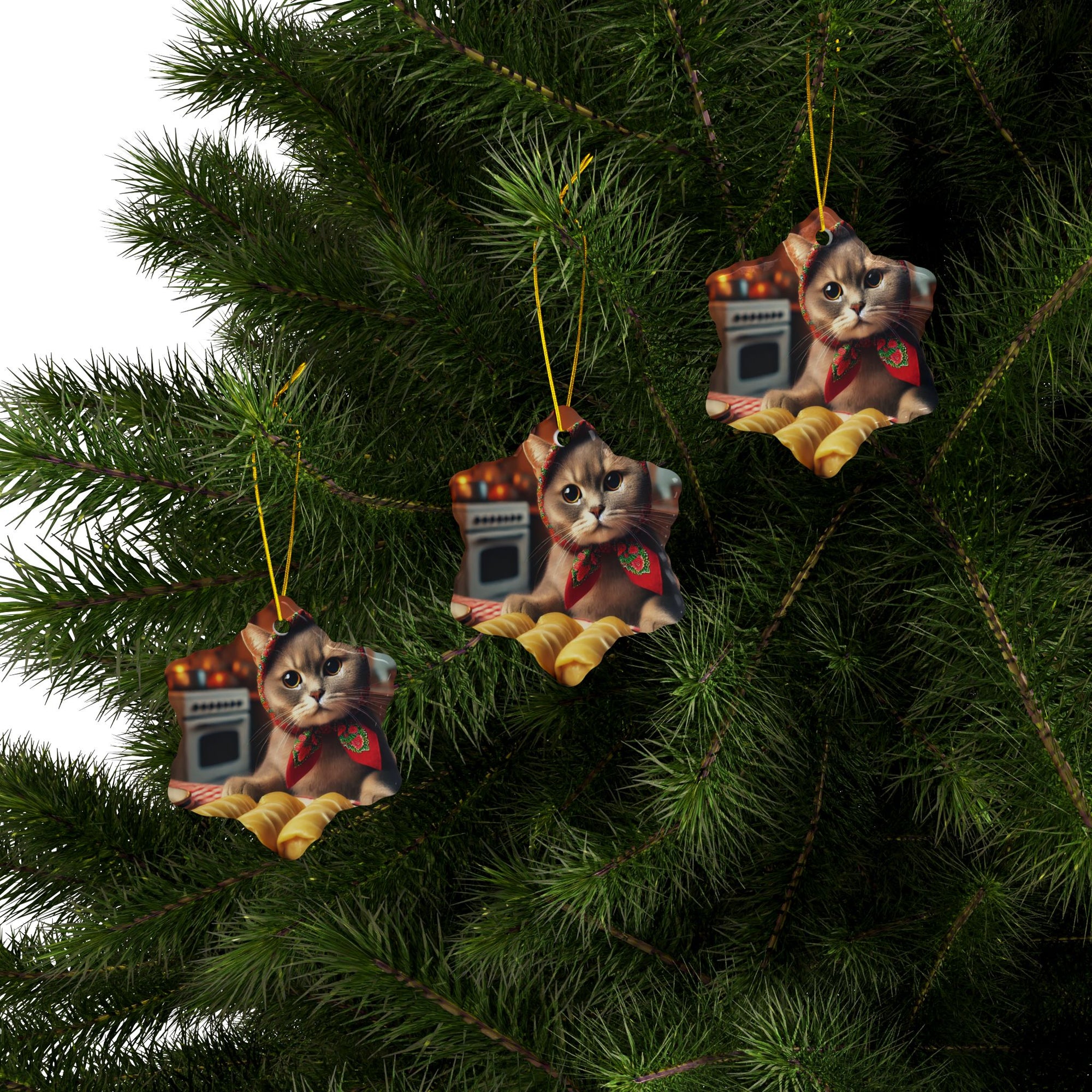 Polish Cat Making Golabki Ceramic Ornaments