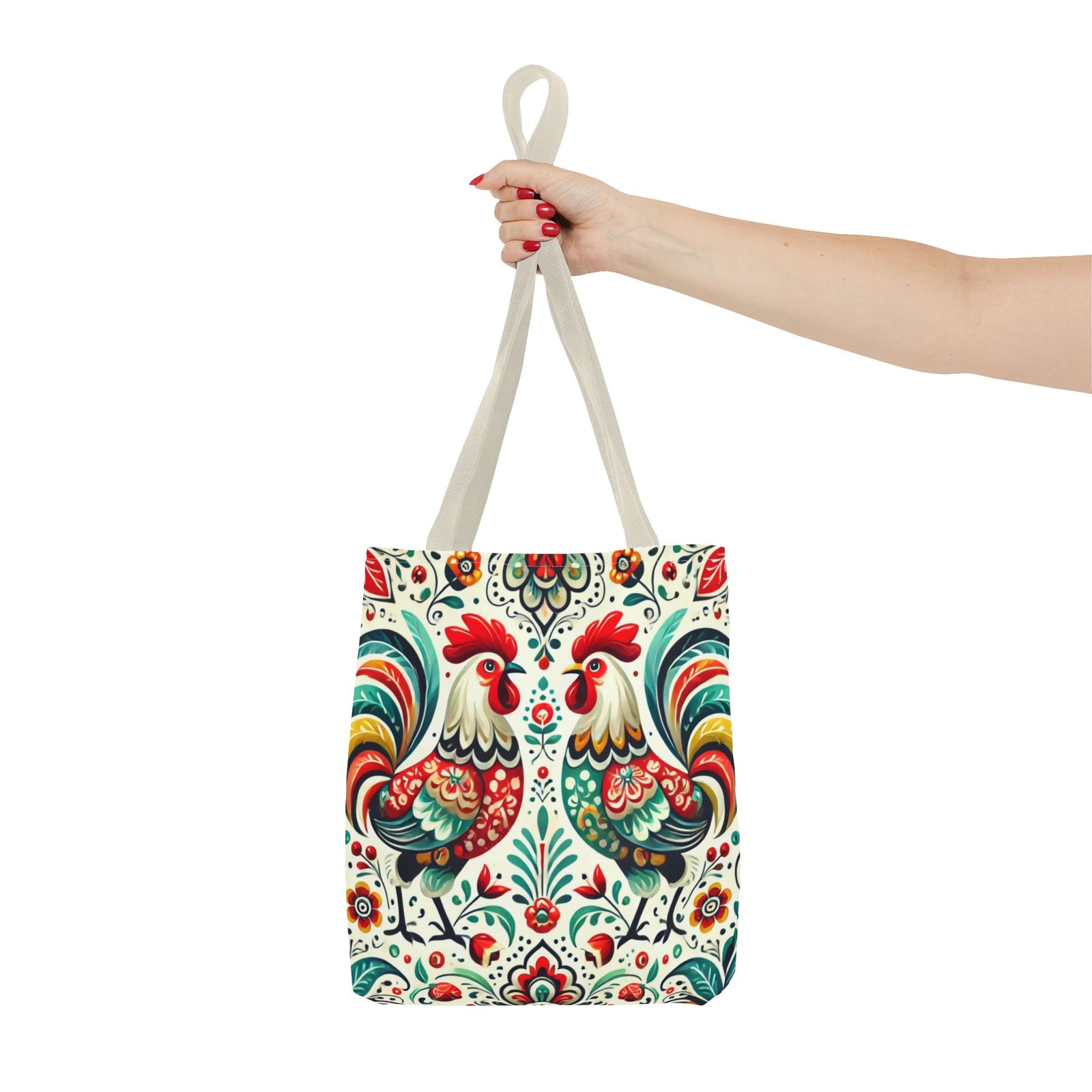 Vibrant Floral Folk Art Chicken Tote Bag