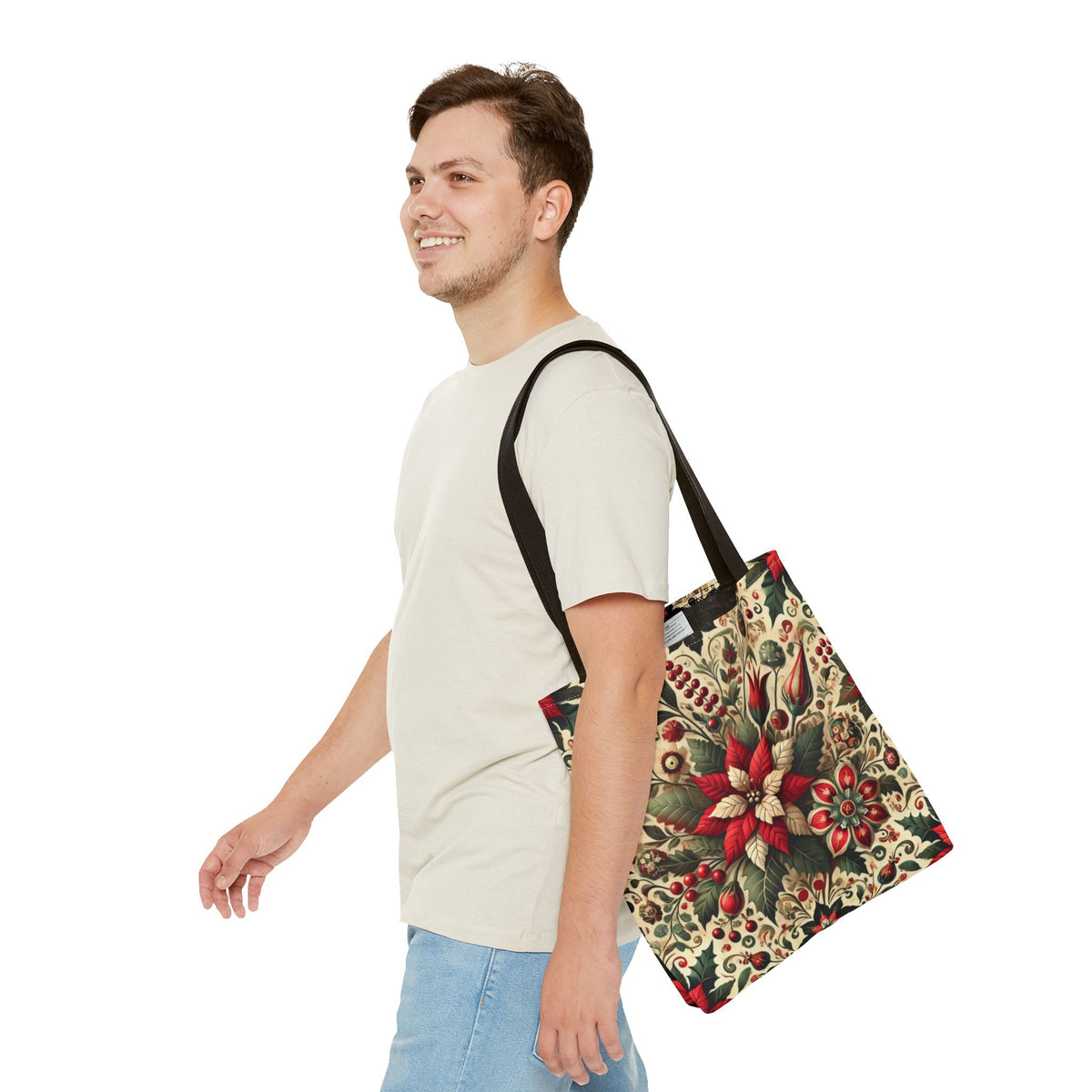 Christmas Poinsettia Floral Art Holiday Tote Bag