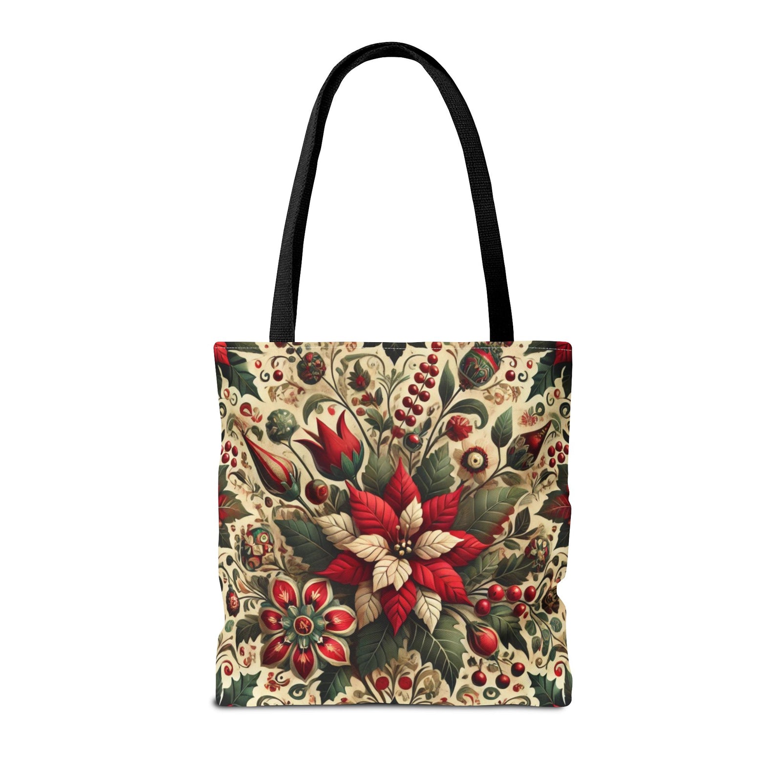 Christmas Poinsettia Floral Art Holiday Tote Bag