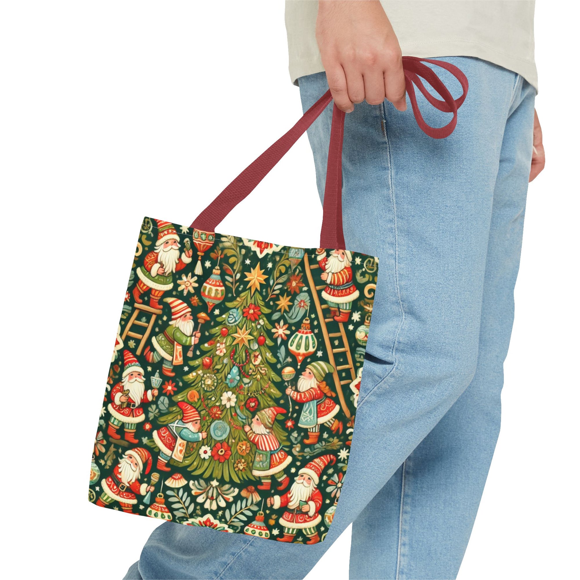 Christmas Gnomes Decorating Tree Holiday Tote Bag