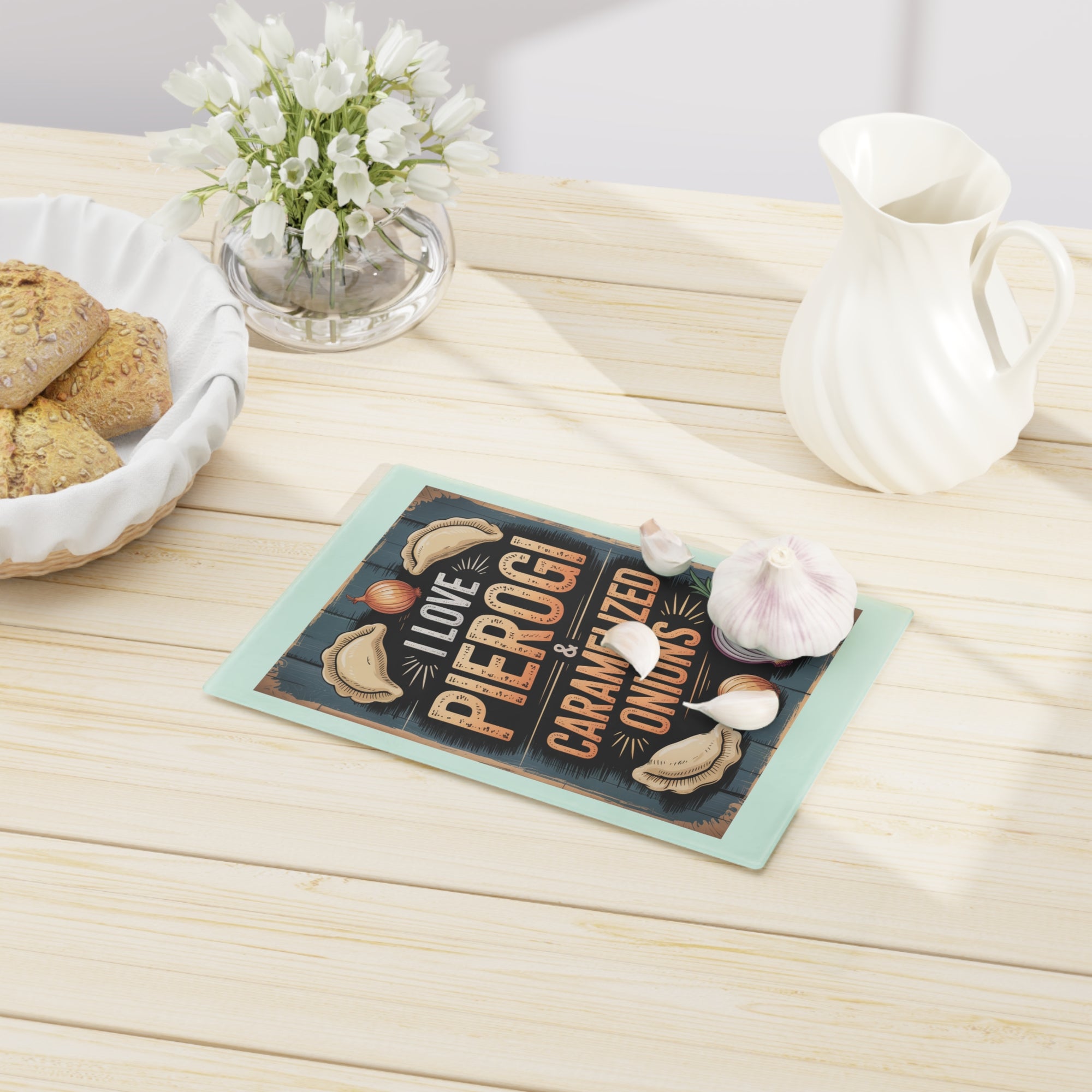 I Love Pierogi Tempered Glass Cutting Board