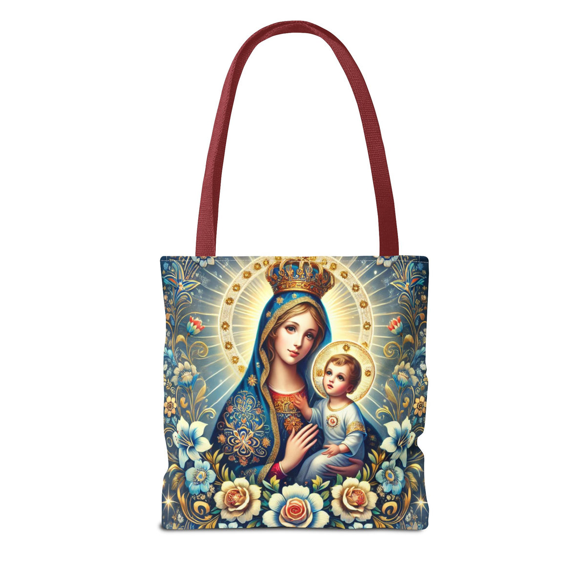 Virgin Mary Baby Jesus Floral Folk Art Tote Bag