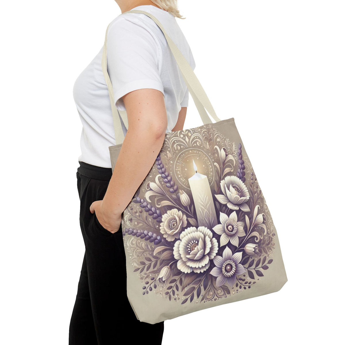 All Saints Day Religious Floral Folk Art Tote Bag