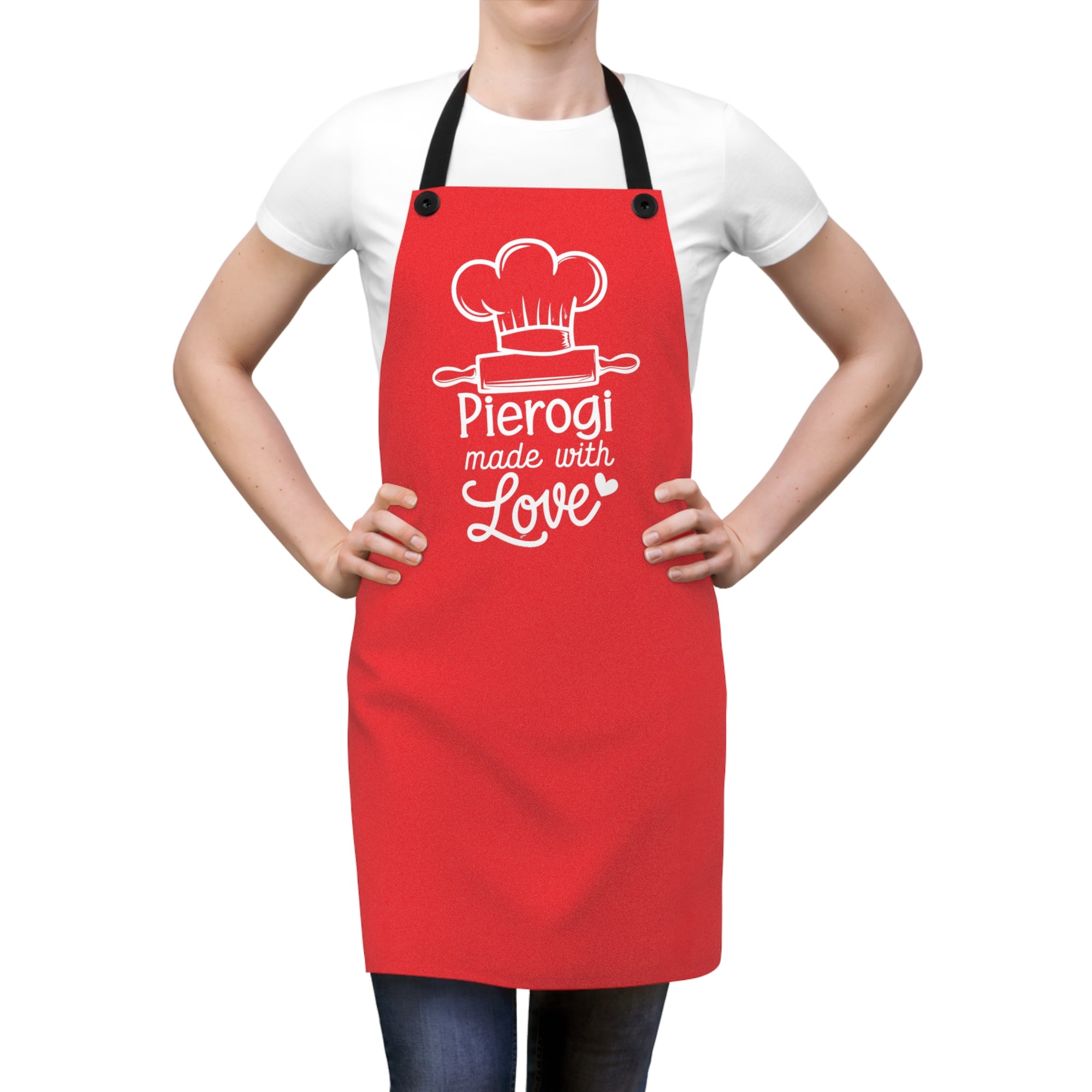 Pierogi Made with Love Red Cooking Apron for Polish Food Lovers