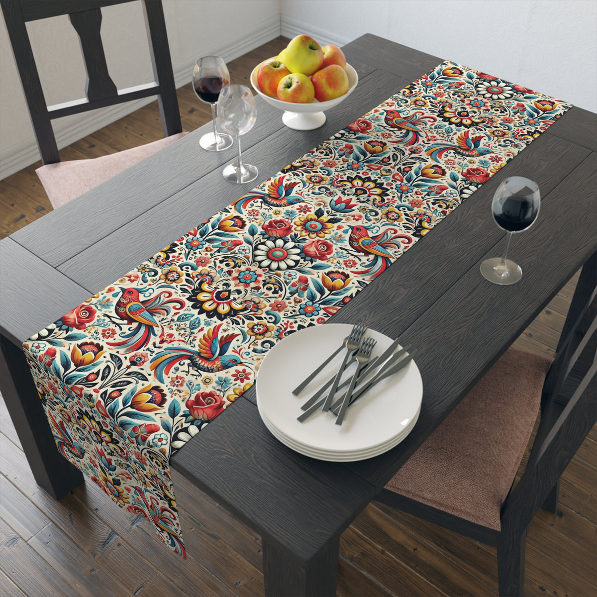 Birds and Flowers Floral Table Runner