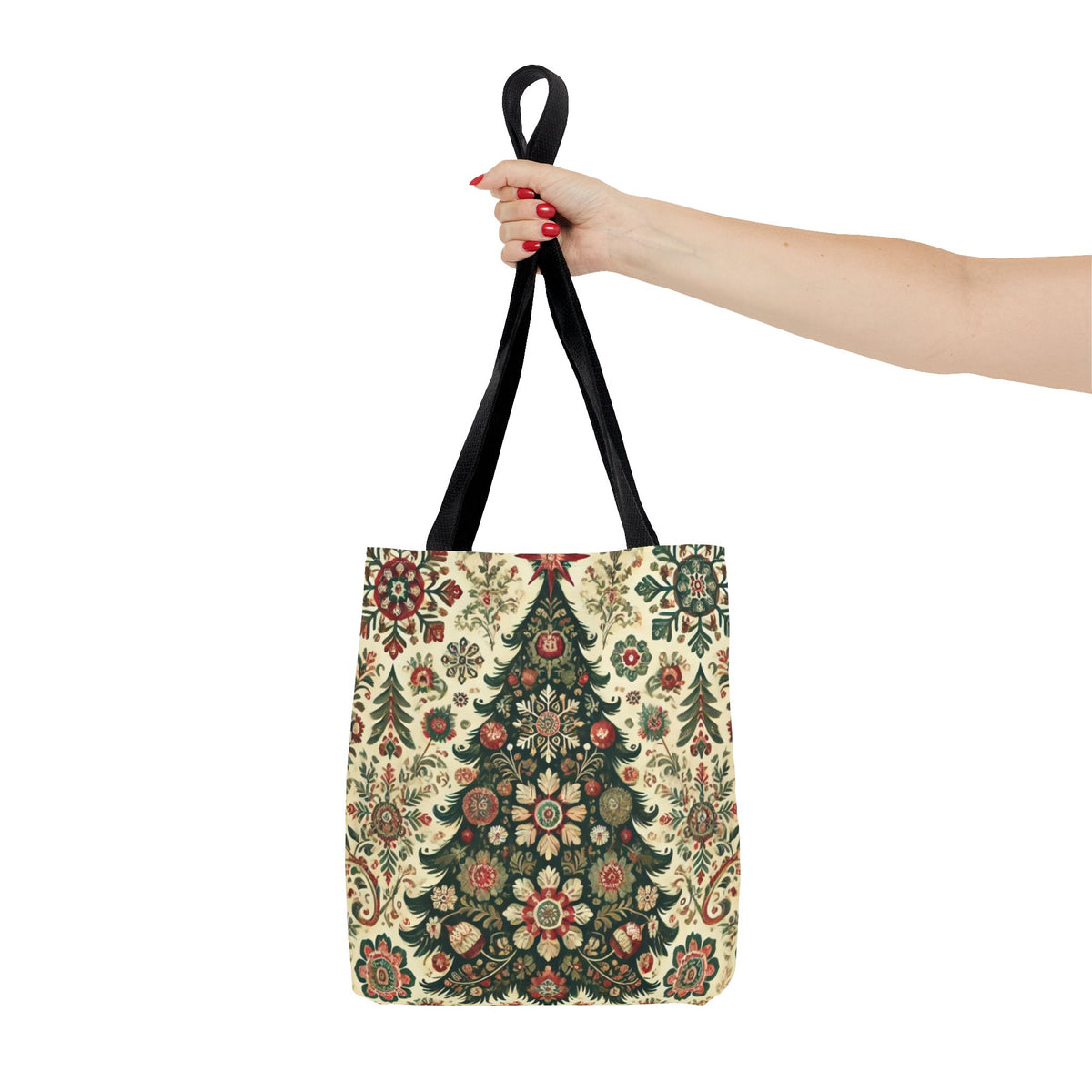Vintage Christmas Trees Polish Folk Art Pattern Tote Bag