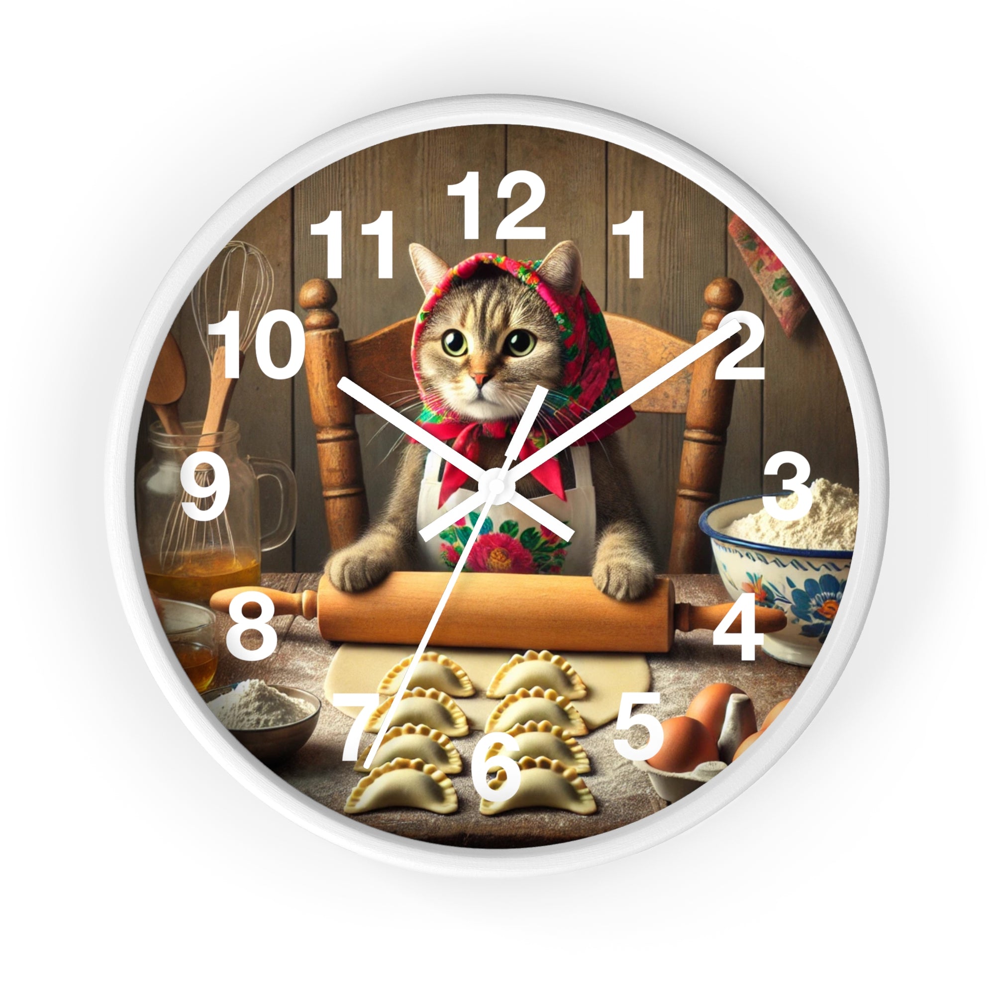 Babushka Cat Making Pierogi Wall Clock