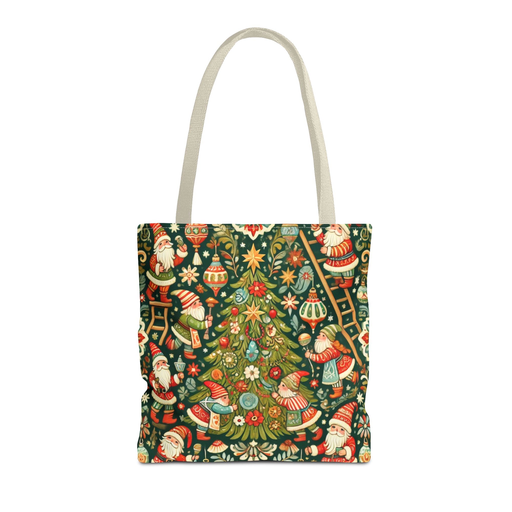 Christmas Gnomes Decorating Tree Holiday Tote Bag