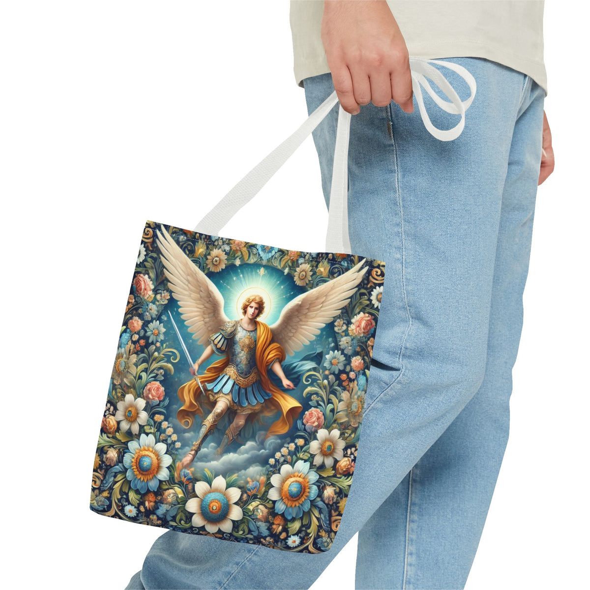Archangel Michael Floral Tote Bag